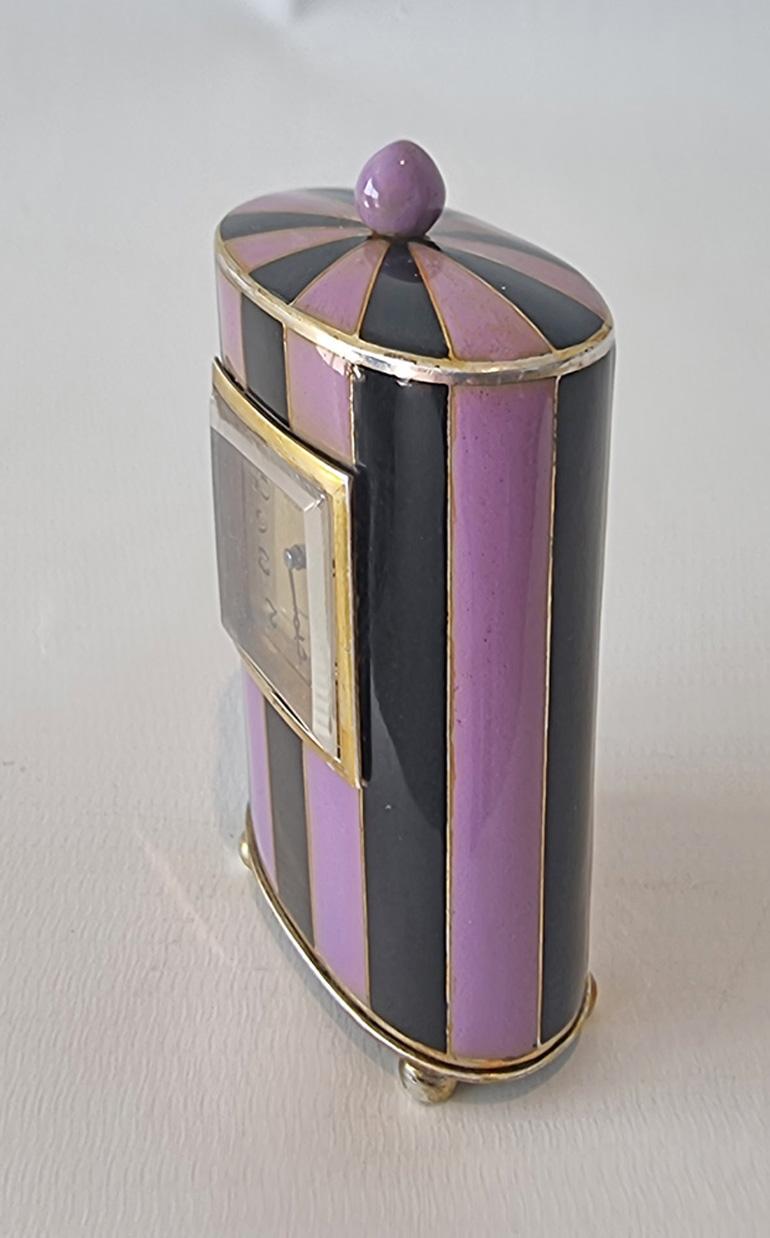 Swiss A Fine Art Deco Silver and Black and Purple Enamel Miniature Carriage by Juvenia For Sale