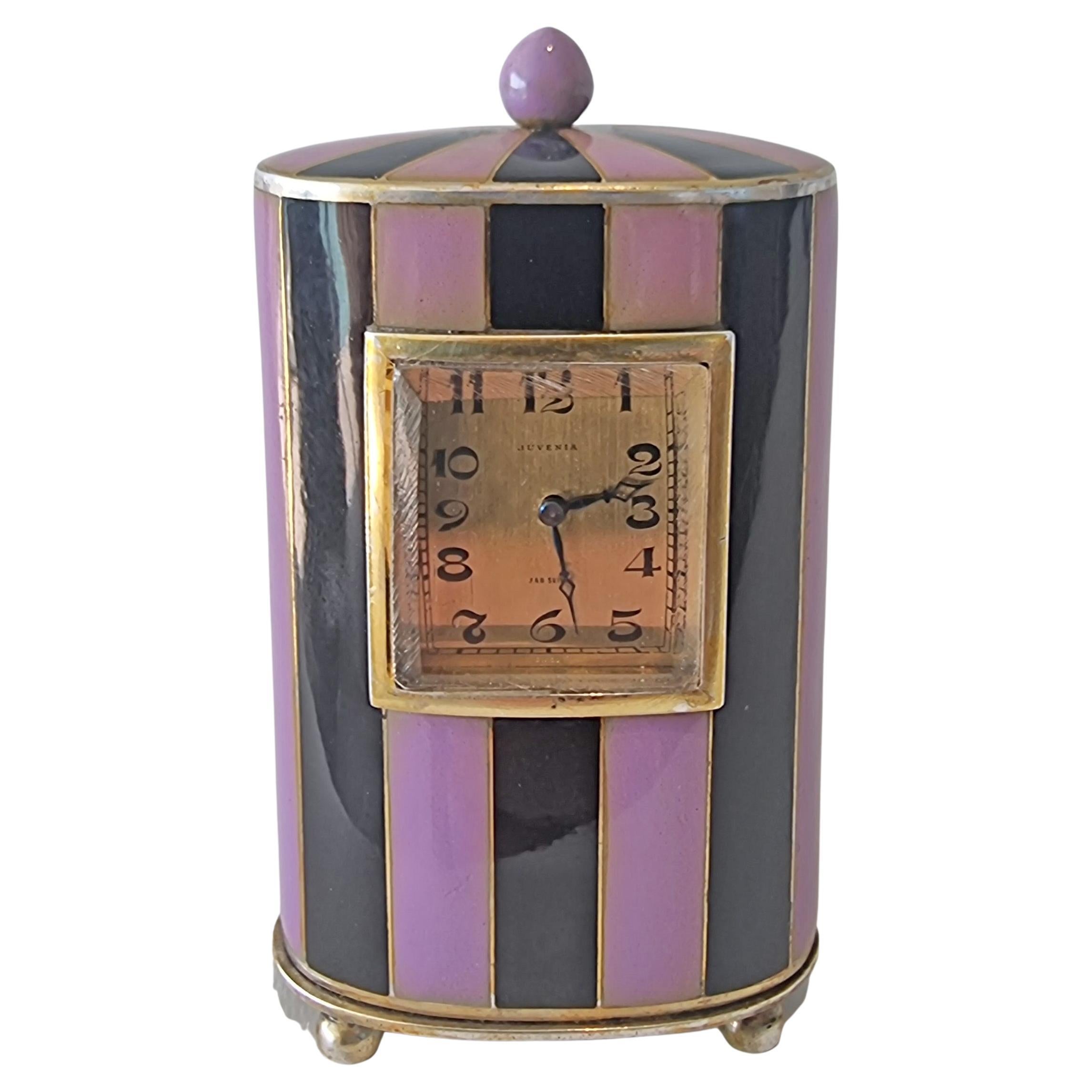 A Fine Art Deco Silver and Black and Purple Enamel Miniature Carriage by Juvenia For Sale
