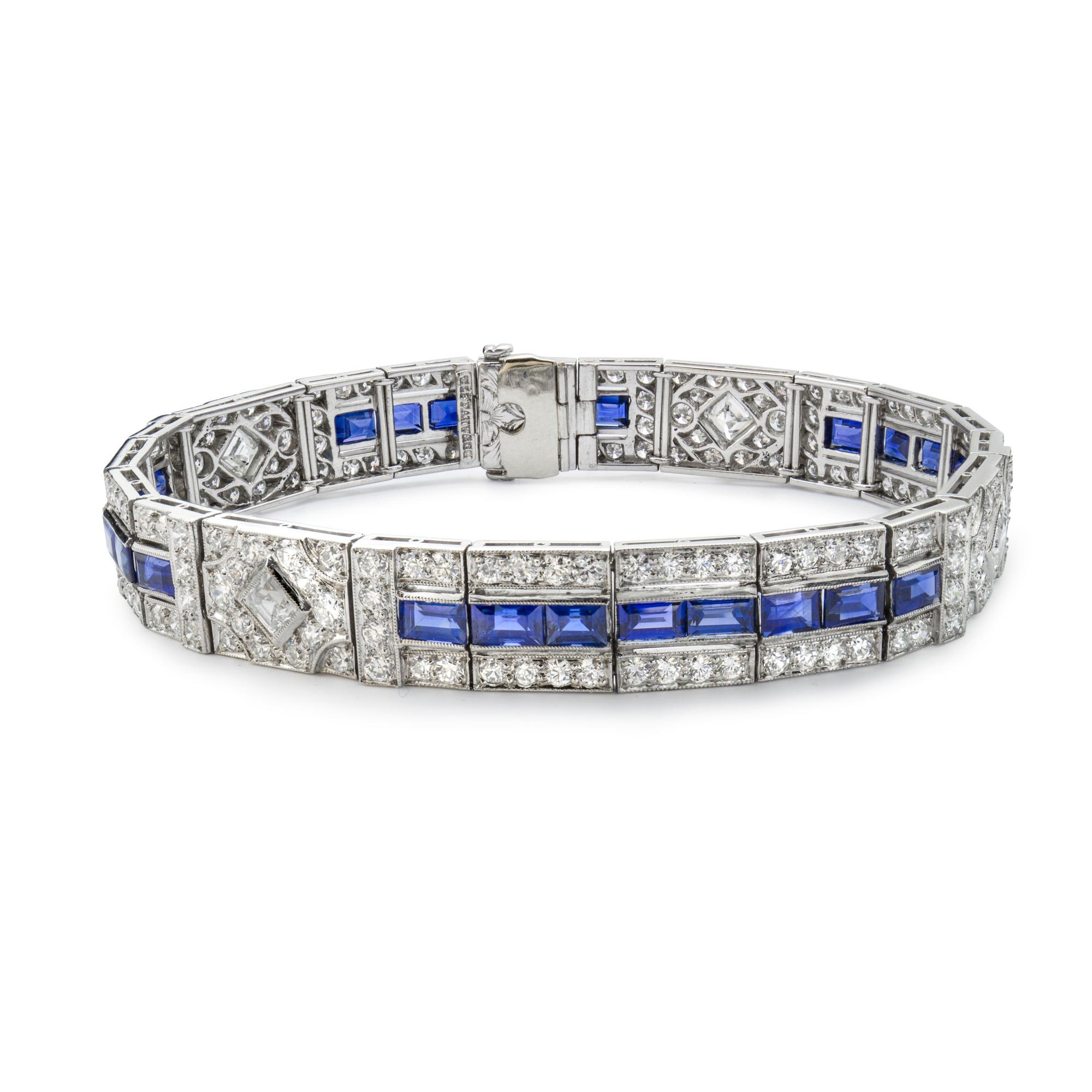 Fine Art Deco Tiffany & Co. Saphir und Diamant-Armband im Zustand „Gut“ in London, GB