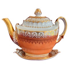 Barr Worcester-Porzellan-Teekanne und Ständer, um 1805