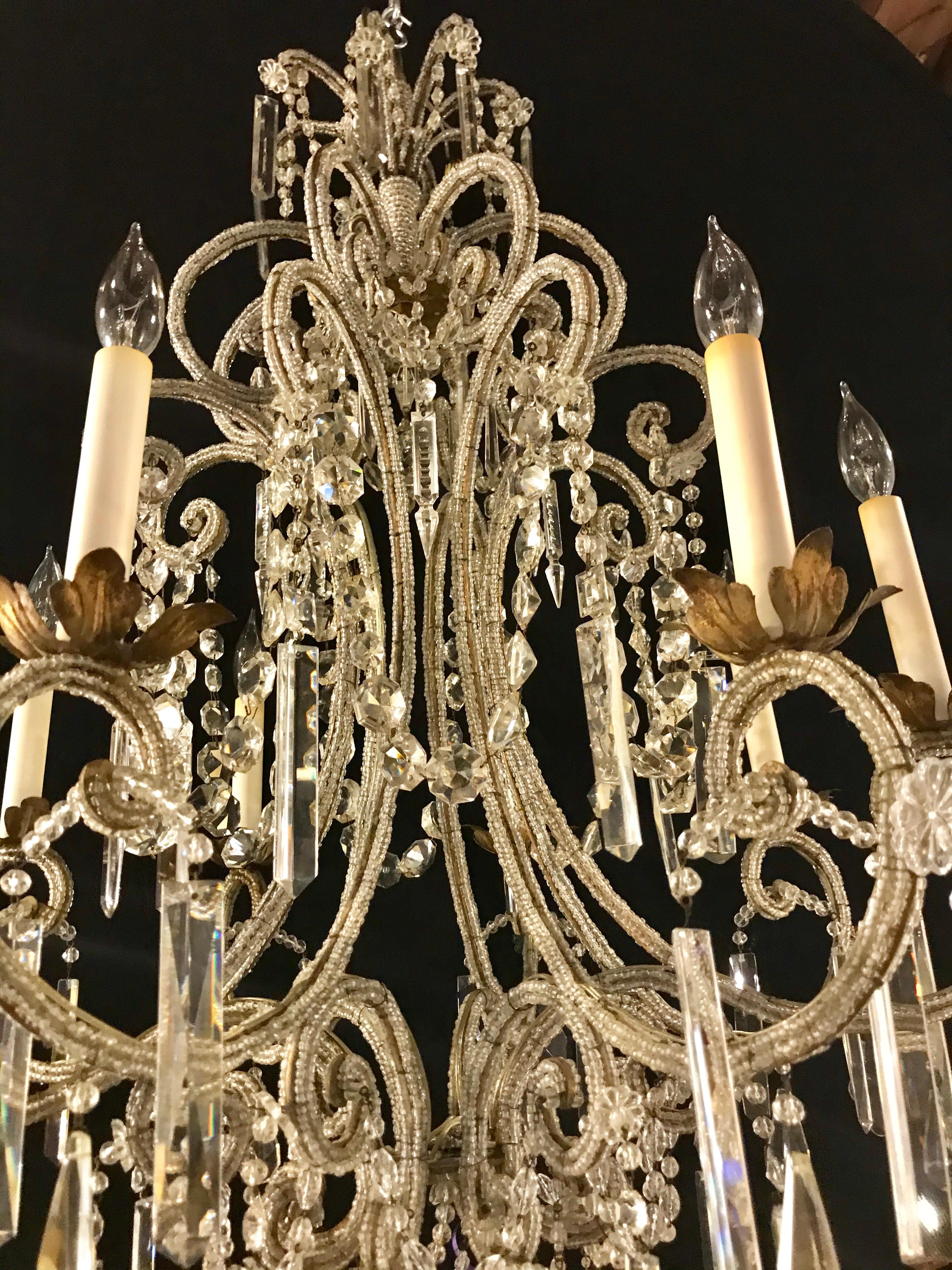 Fine Beaded and Crystal Venetian Style Chandelier In Good Condition In Stamford, CT