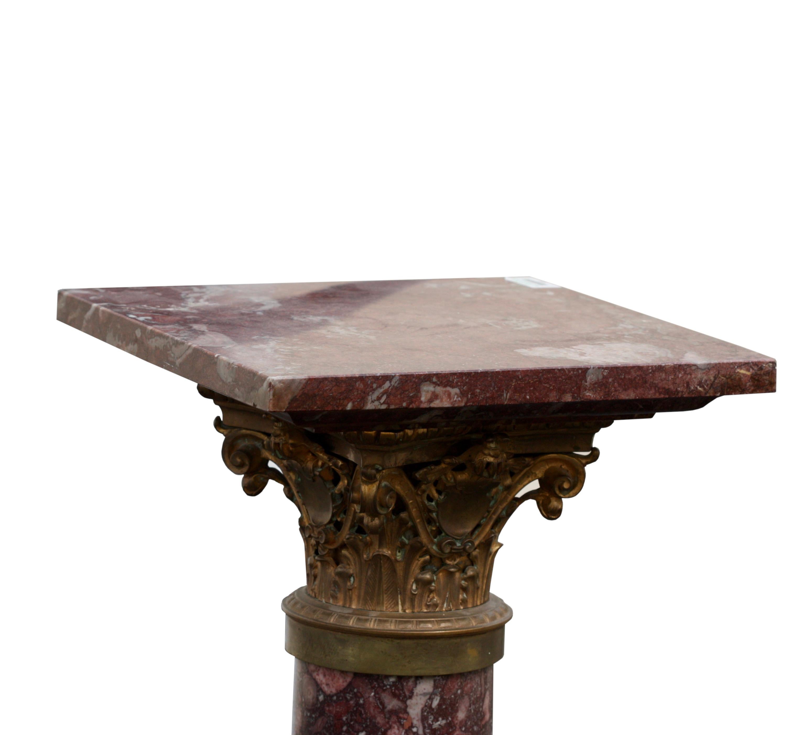 Fine Black and Rouge Marble Pedestal Column In Good Condition For Sale In West Palm Beach, FL