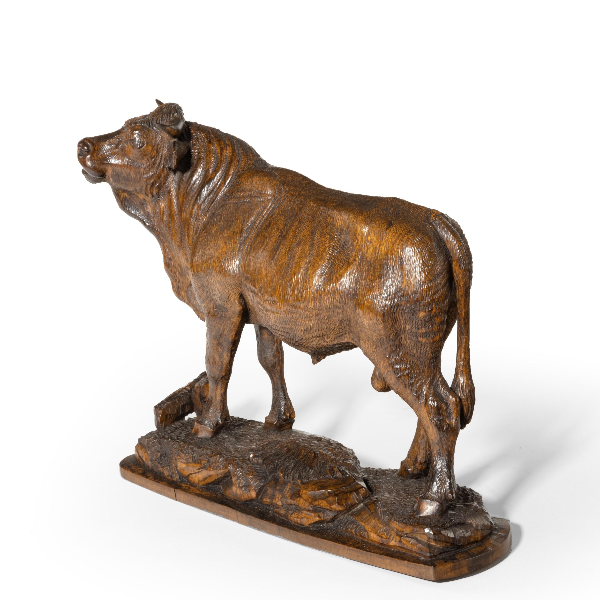 European Fine 'Black Forest' Linden Wood Model of a Standing Bull, Swiss, circa 1890 For Sale