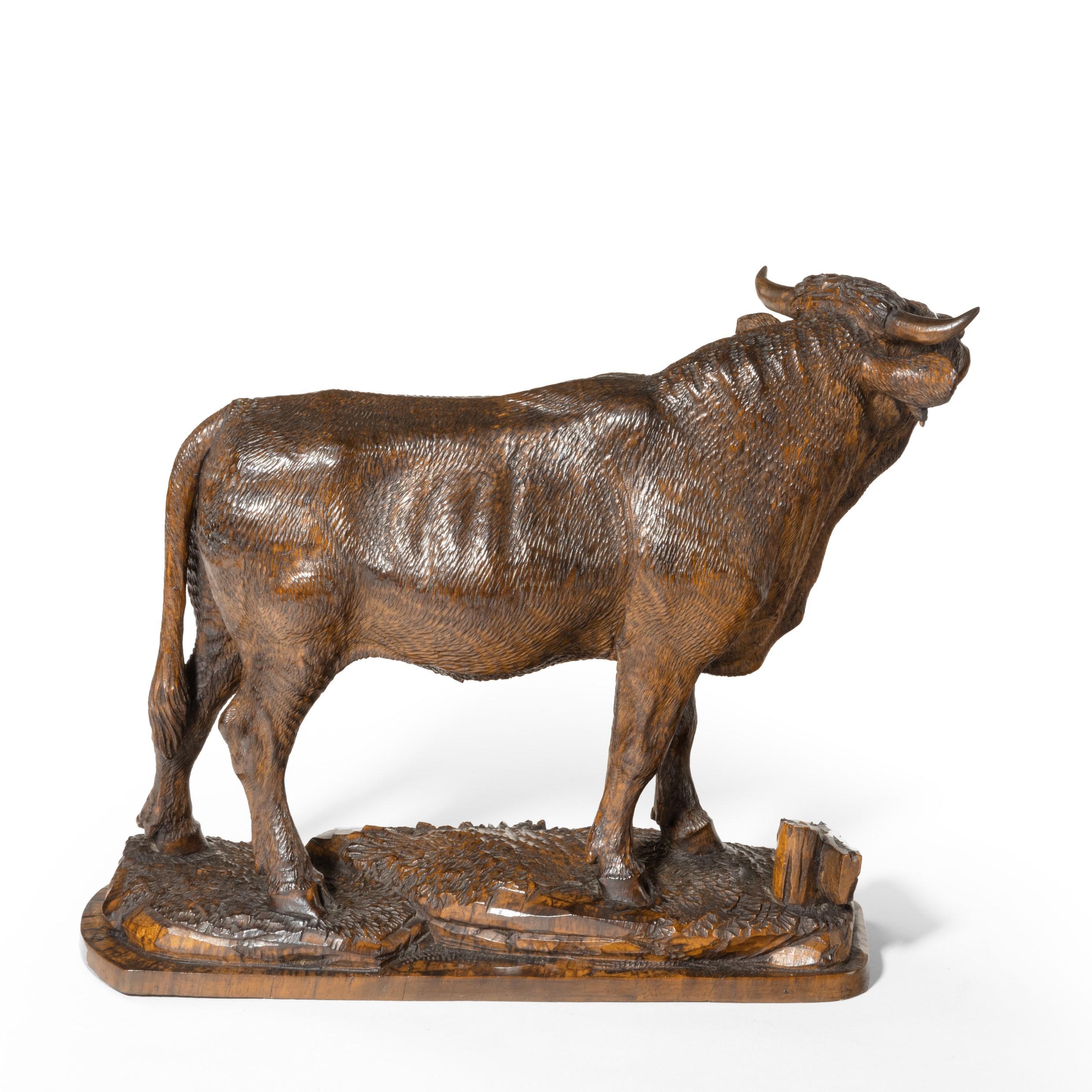 Fine 'Black Forest' Linden Wood Model of a Standing Bull, Swiss, circa 1890 In Good Condition For Sale In Lymington, Hampshire