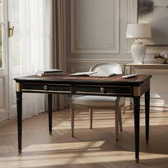 Eine feine schwarze Louis XVI-Stil Leder Schreibtisch Schreibtisch Bureau Plat ca. 1950