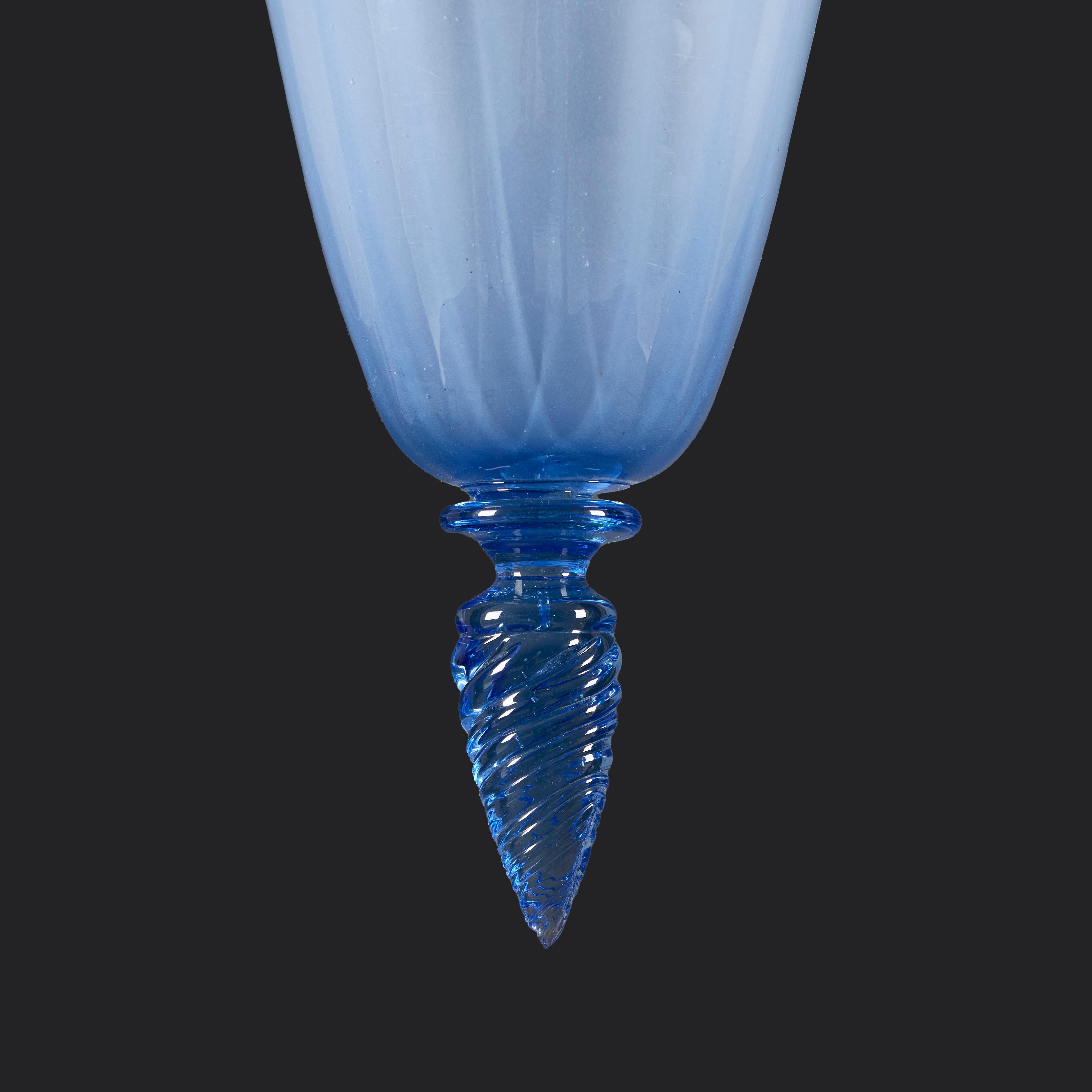 Italian A Fine Blue Murano Glass Hanging Lantern by Martinuzzi for Venini For Sale