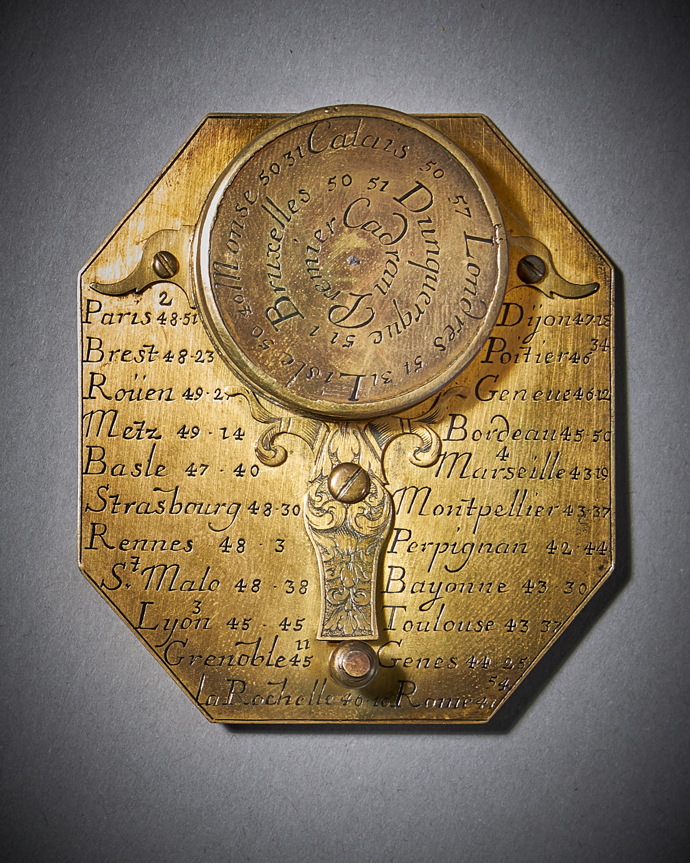 Louis XIV Fine Brass Pocket Sundial and Compass by Michael Butterfield Paris, circa 1700