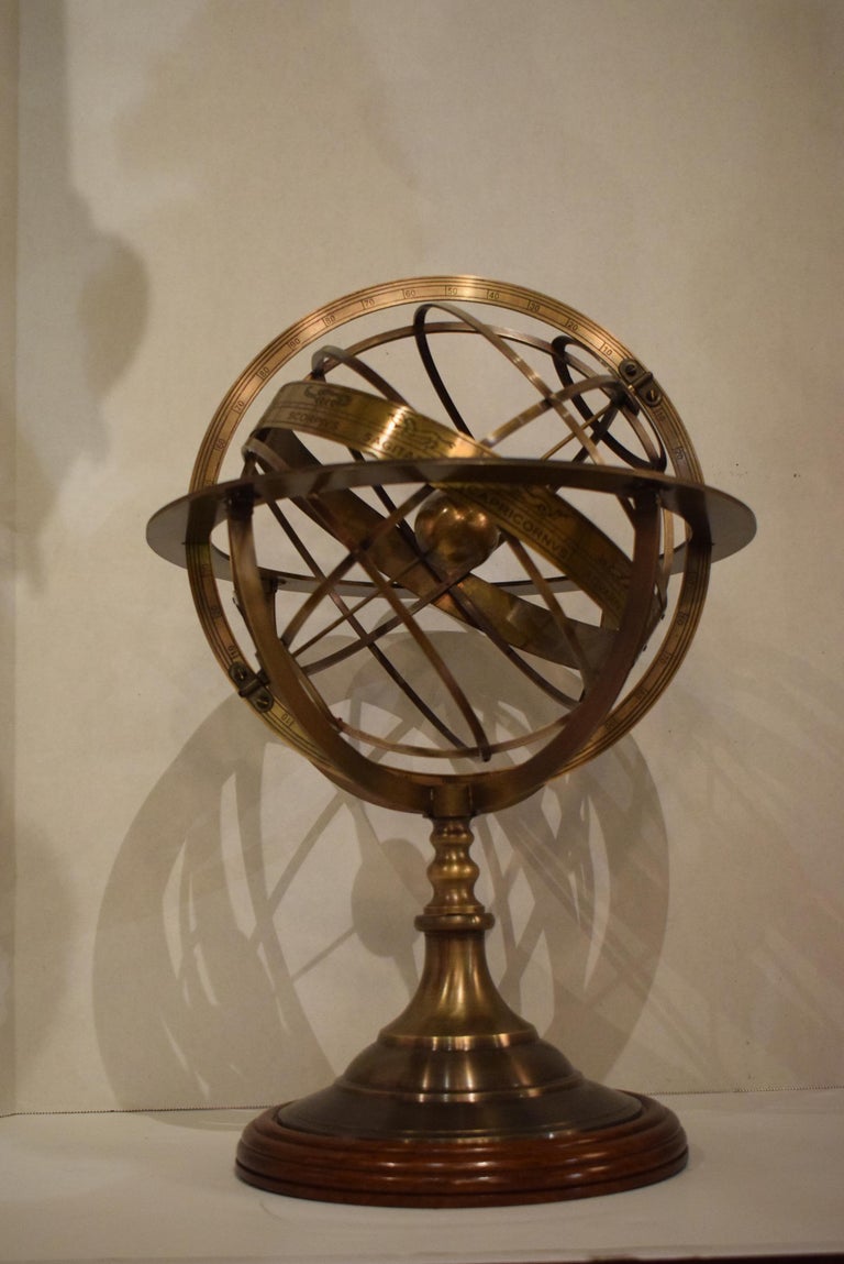 Fine Bronze Armillary Sphere on Wooden Base at 1stDibs