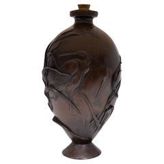 A fine Bronze Lamp stand vase Depicting Cranes and Bamboo  Meiji period