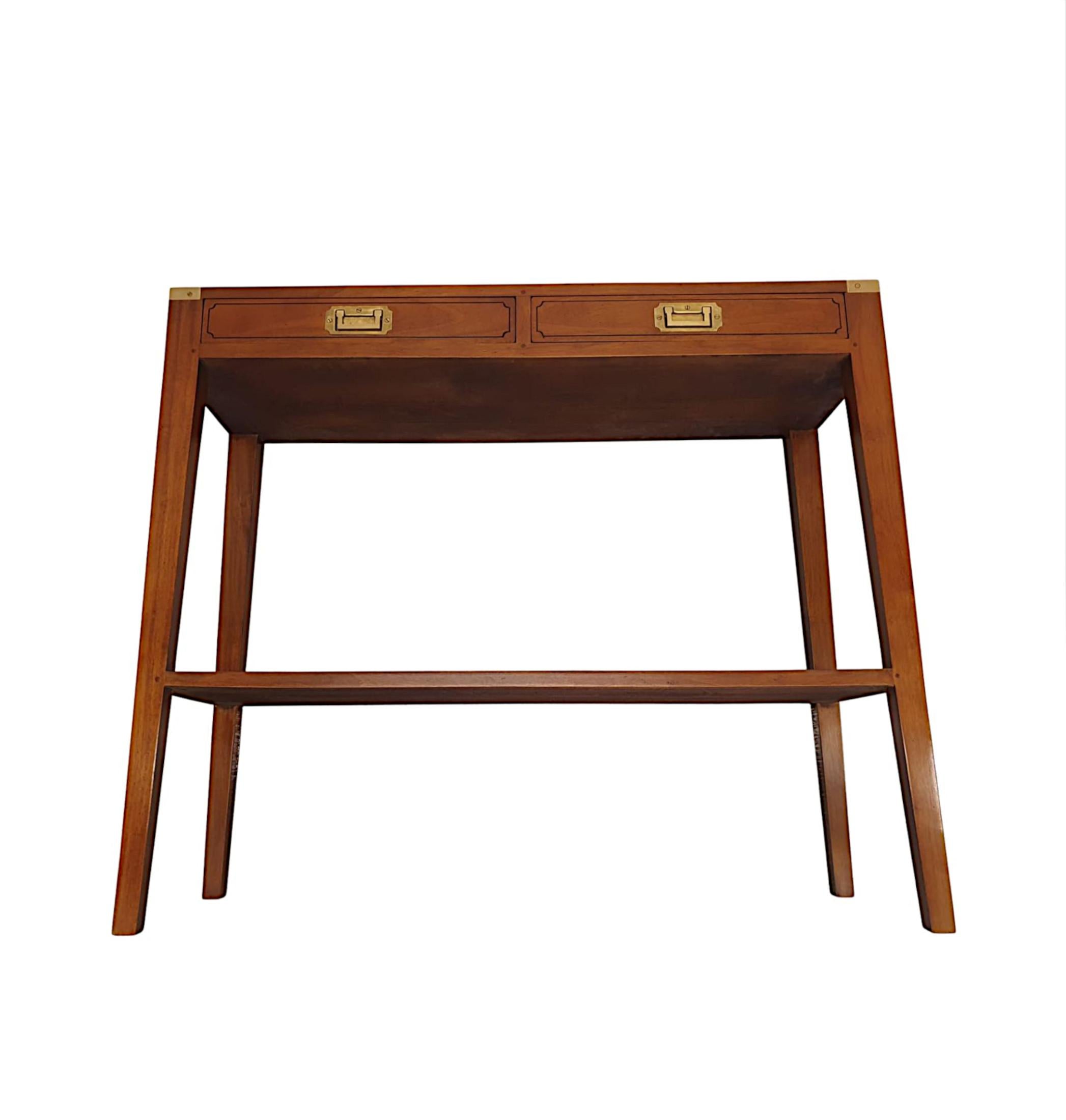 Brass A Fine Campaign Style Cherrywood Console Table For Sale