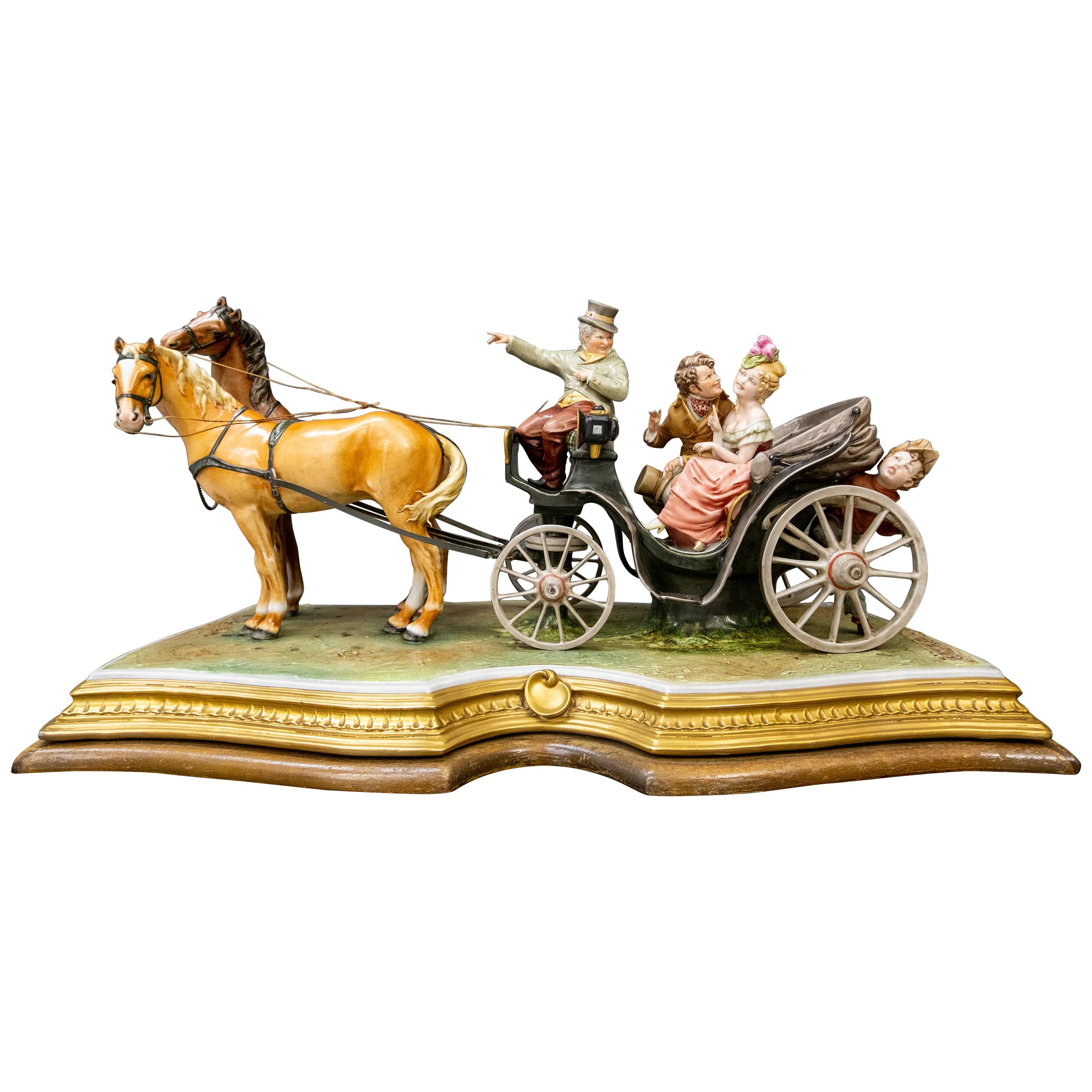 Fine Capo Di Monte Group of a Horse Drawn Carriage by Bruno Marli