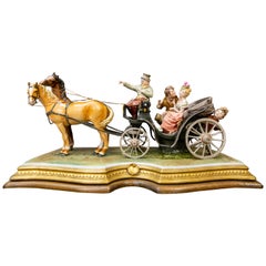 Vintage Fine Capo Di Monte Group of a Horse Drawn Carriage by Bruno Marli