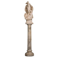Antique A Fine Carved Alabaster Group of The Birth of Venus, On Pedestal