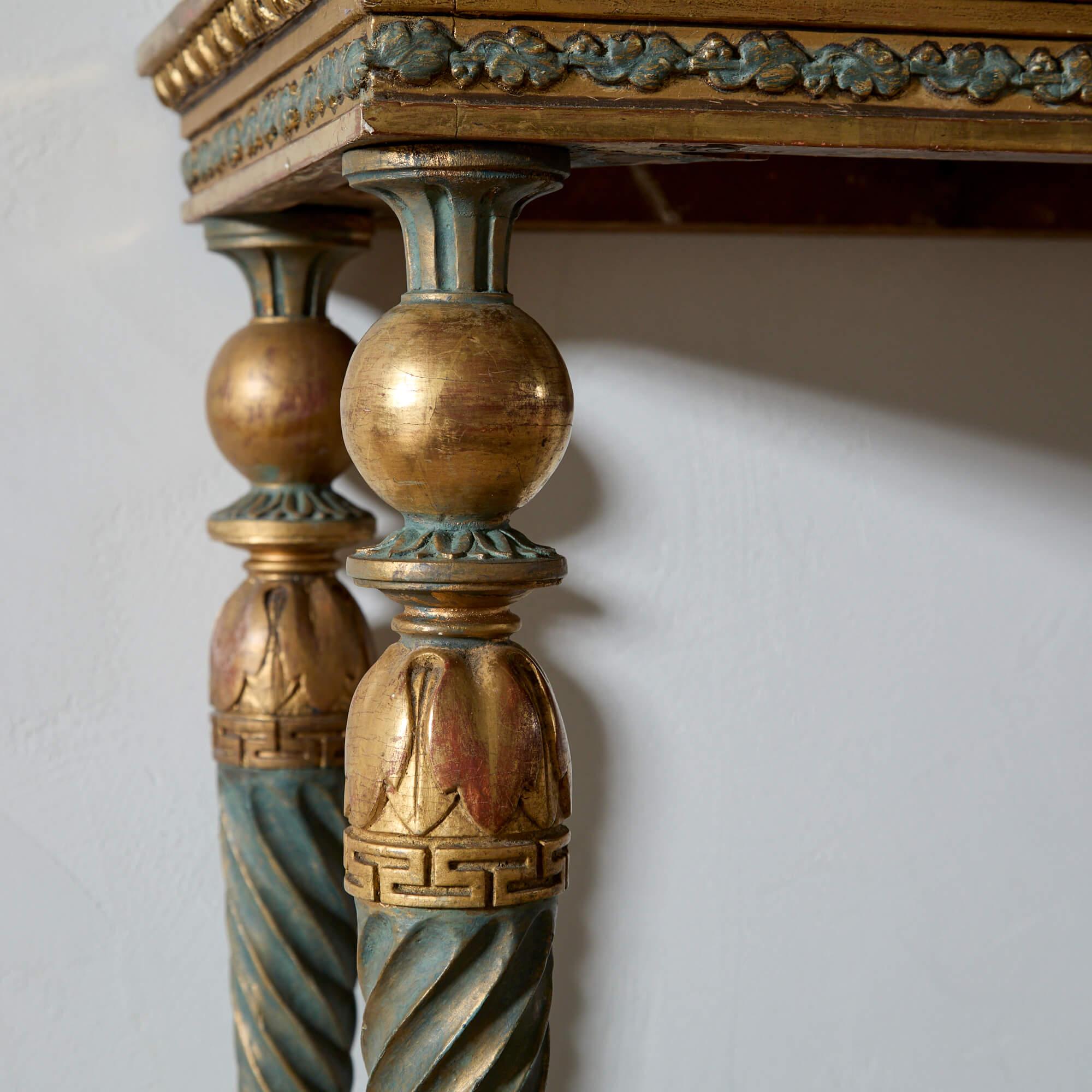 Sculpté à la main Table console gustavienne finement sculptée et dorée en vente