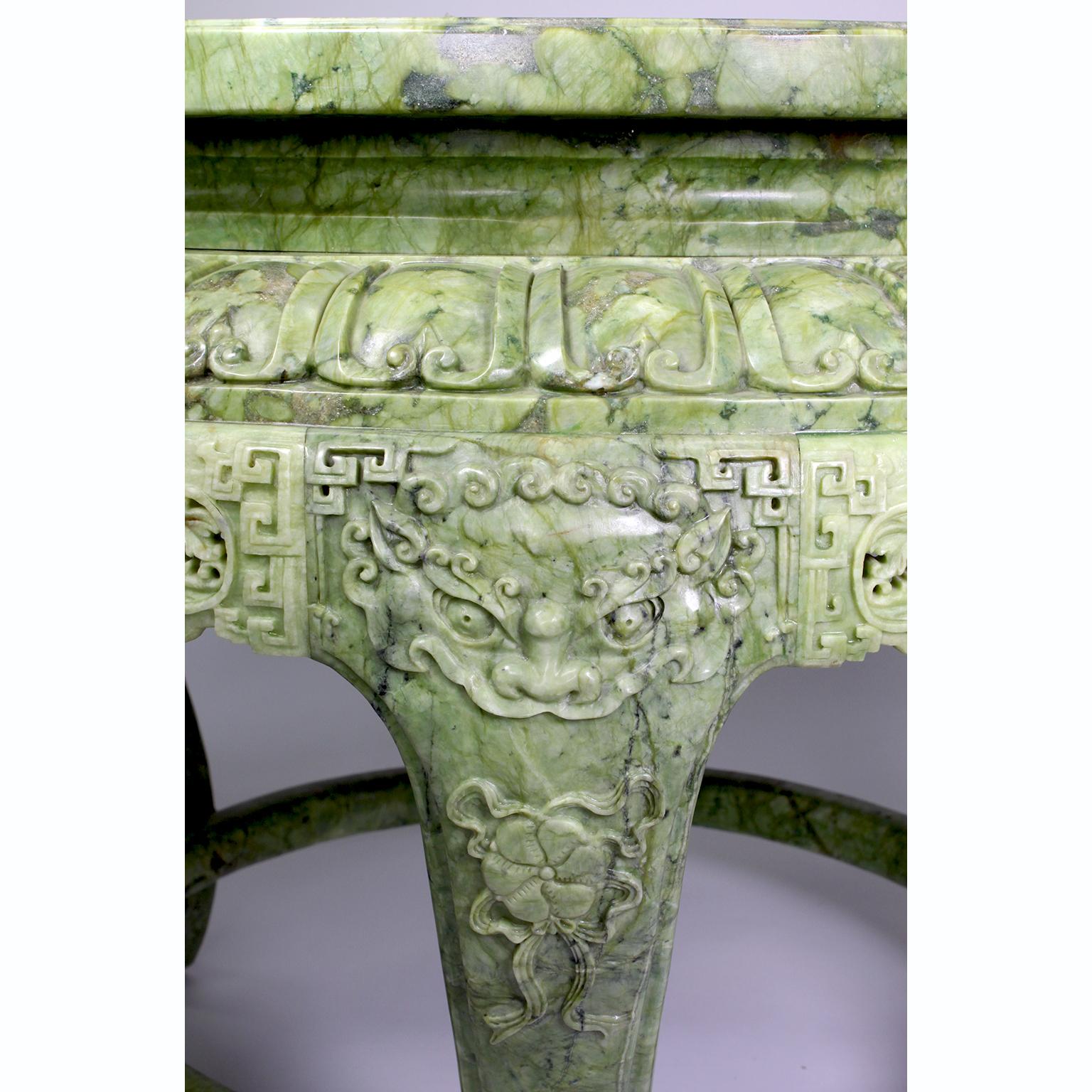 Chinese Export Fine Chinese Late 20th Century Carved Green Serpentine Center Table For Sale