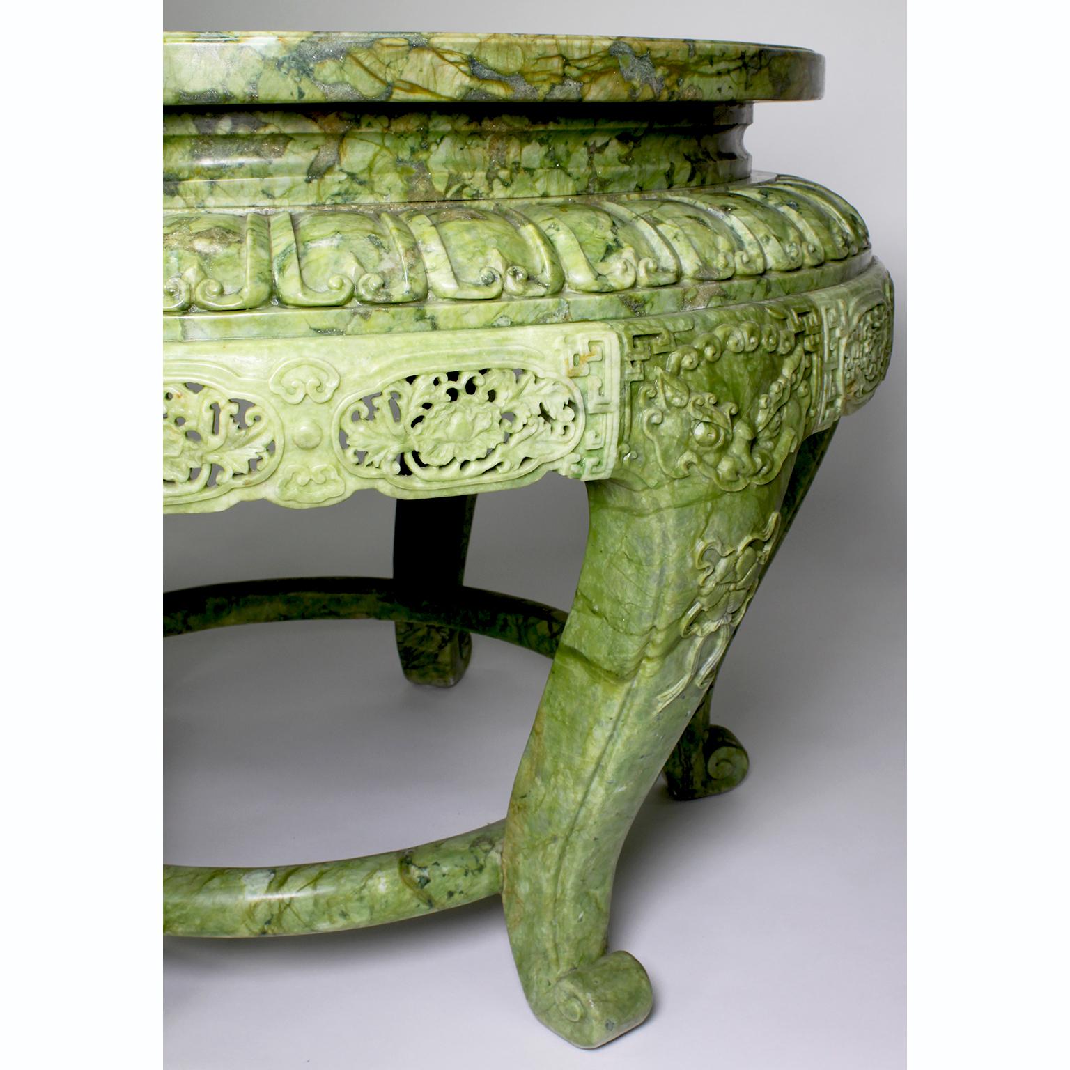 Fine Chinese Late 20th Century Carved Green Serpentine Center Table For Sale 1