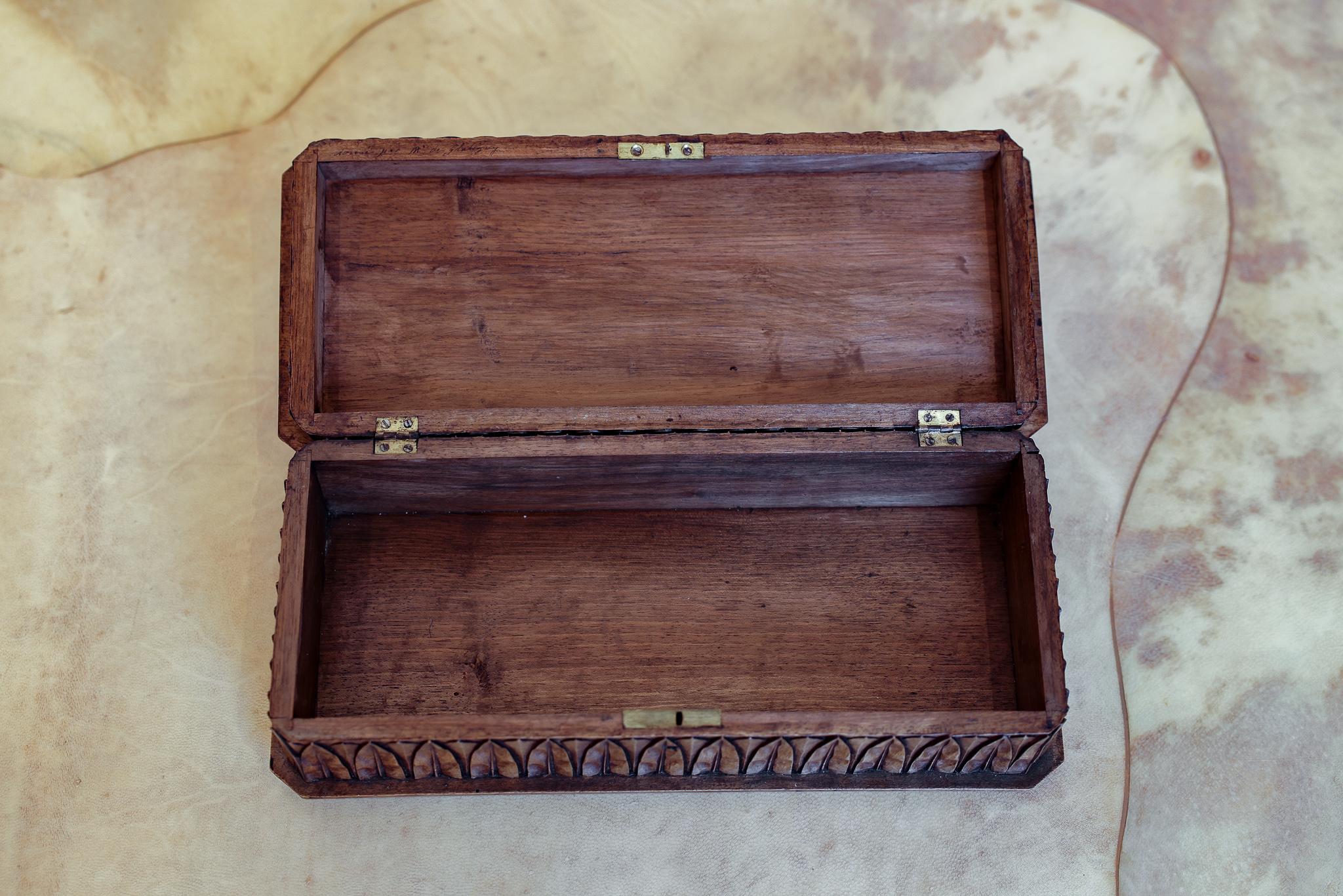 Walnut Fine Carved Wood Box with Morning Glories For Sale