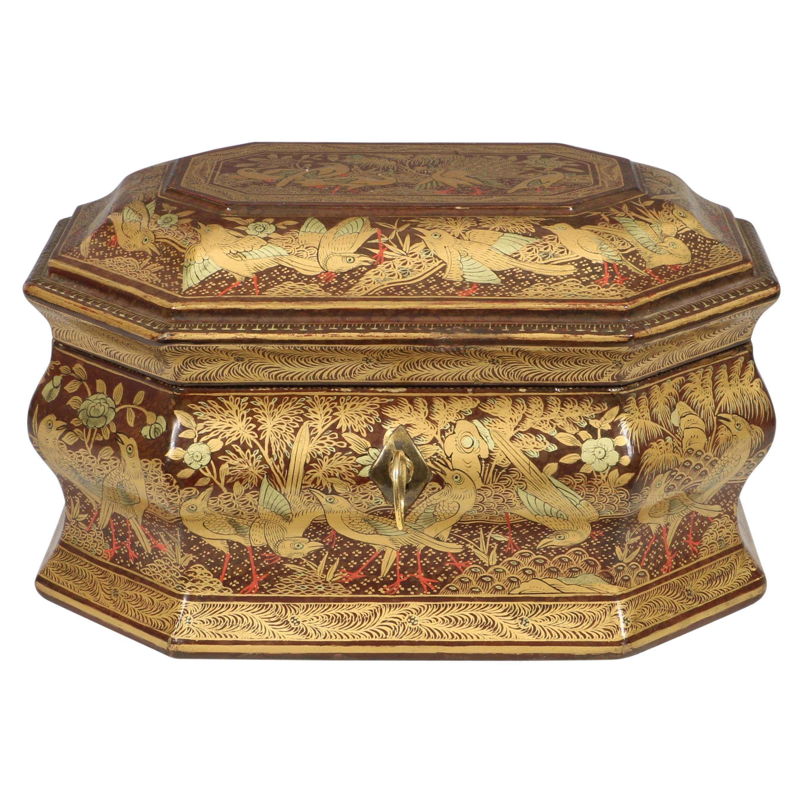 Fine Chinese Canton Lacquer Export Tea Caddy, Mid-19th Century For Sale