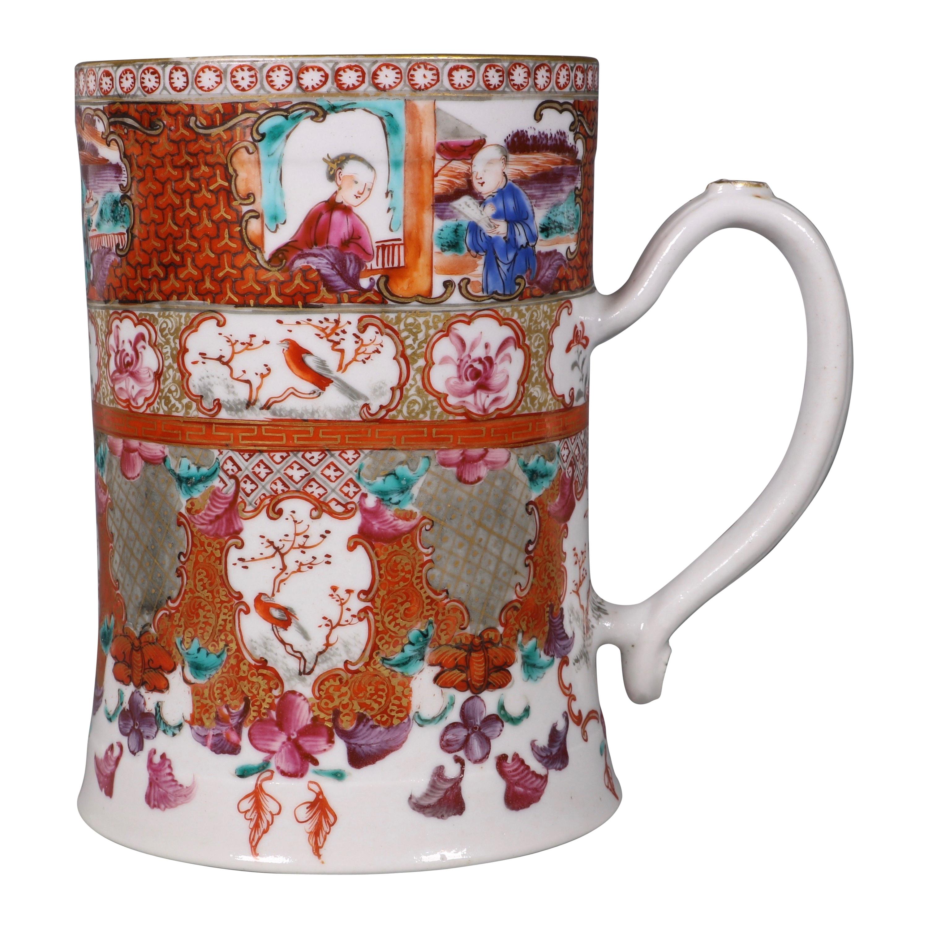 Fine Chinese Export Porcelain Famille Rose Mandarin Palette Tankard, 18thC For Sale