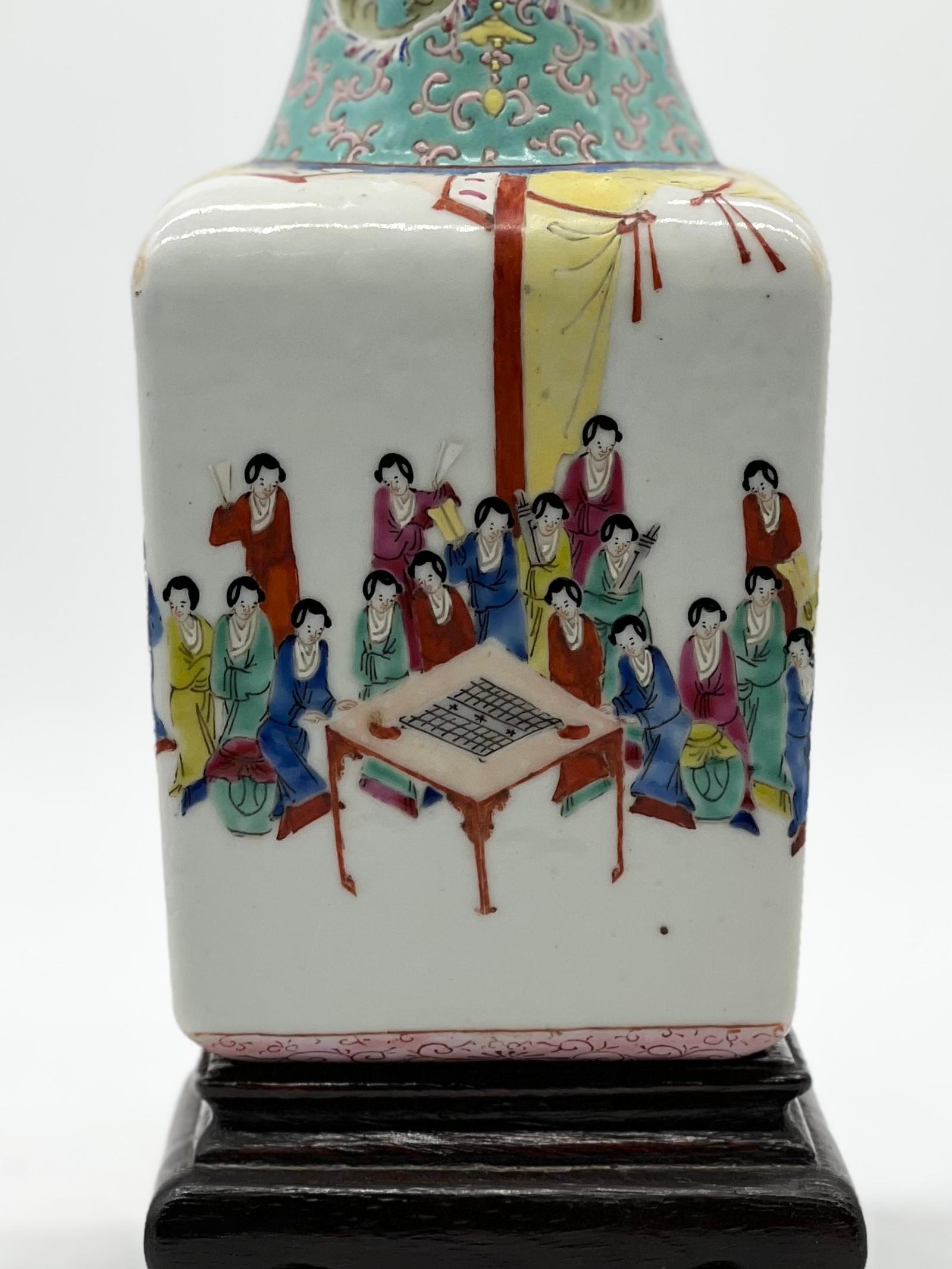 Hand-Painted Fine Chinese Famille-Rose Vase with Women Enjoying Scholarly Pursuits, 19th C
