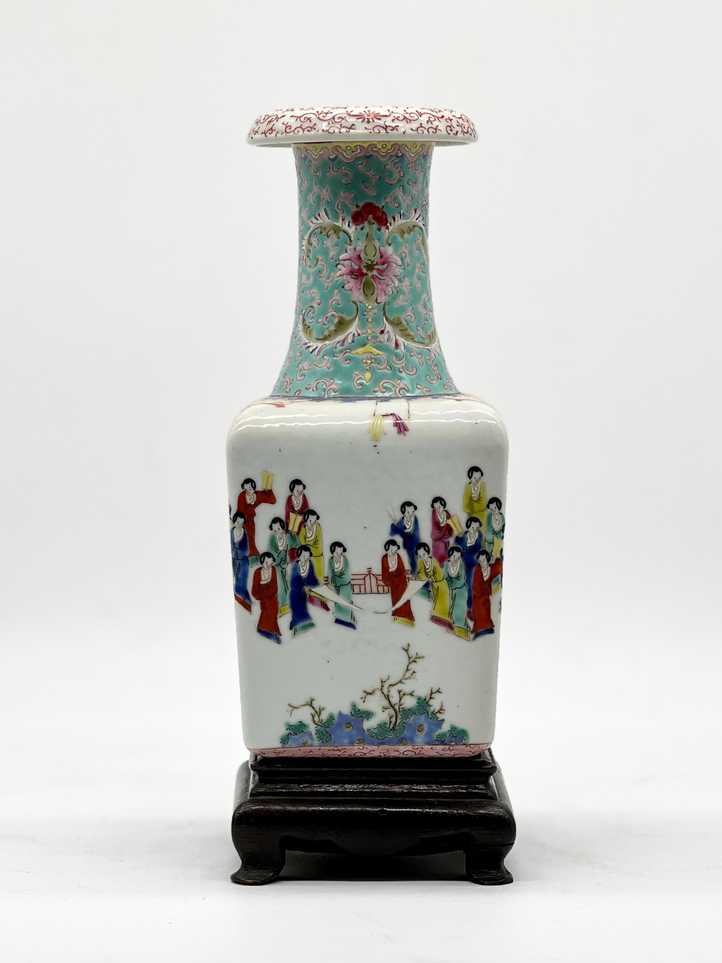 Ceramic Fine Chinese Famille-Rose Vase with Women Enjoying Scholarly Pursuits, 19th C