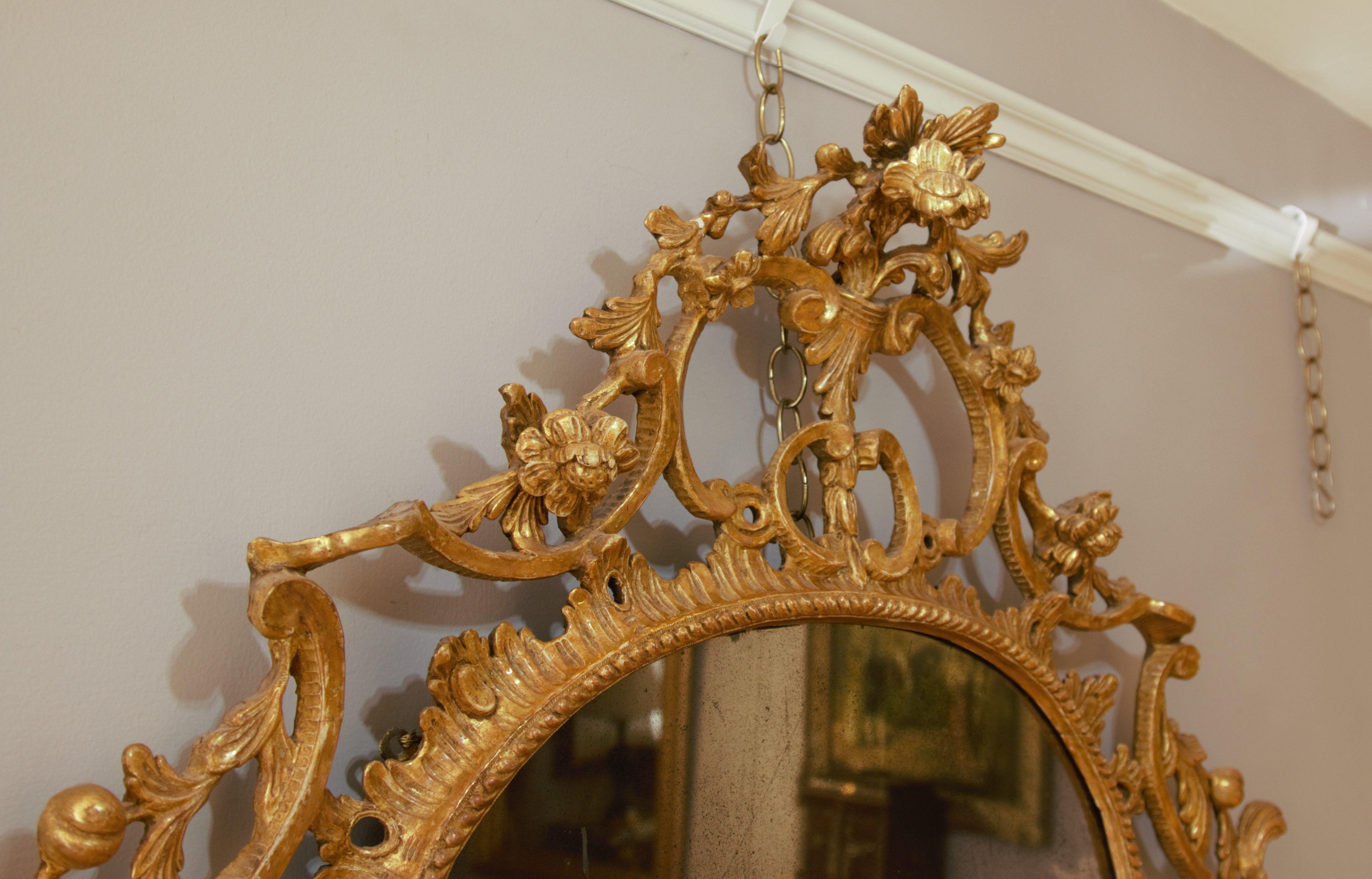 Neoclassical Fine Chippendale Gilded Wood Overmantel Mirror