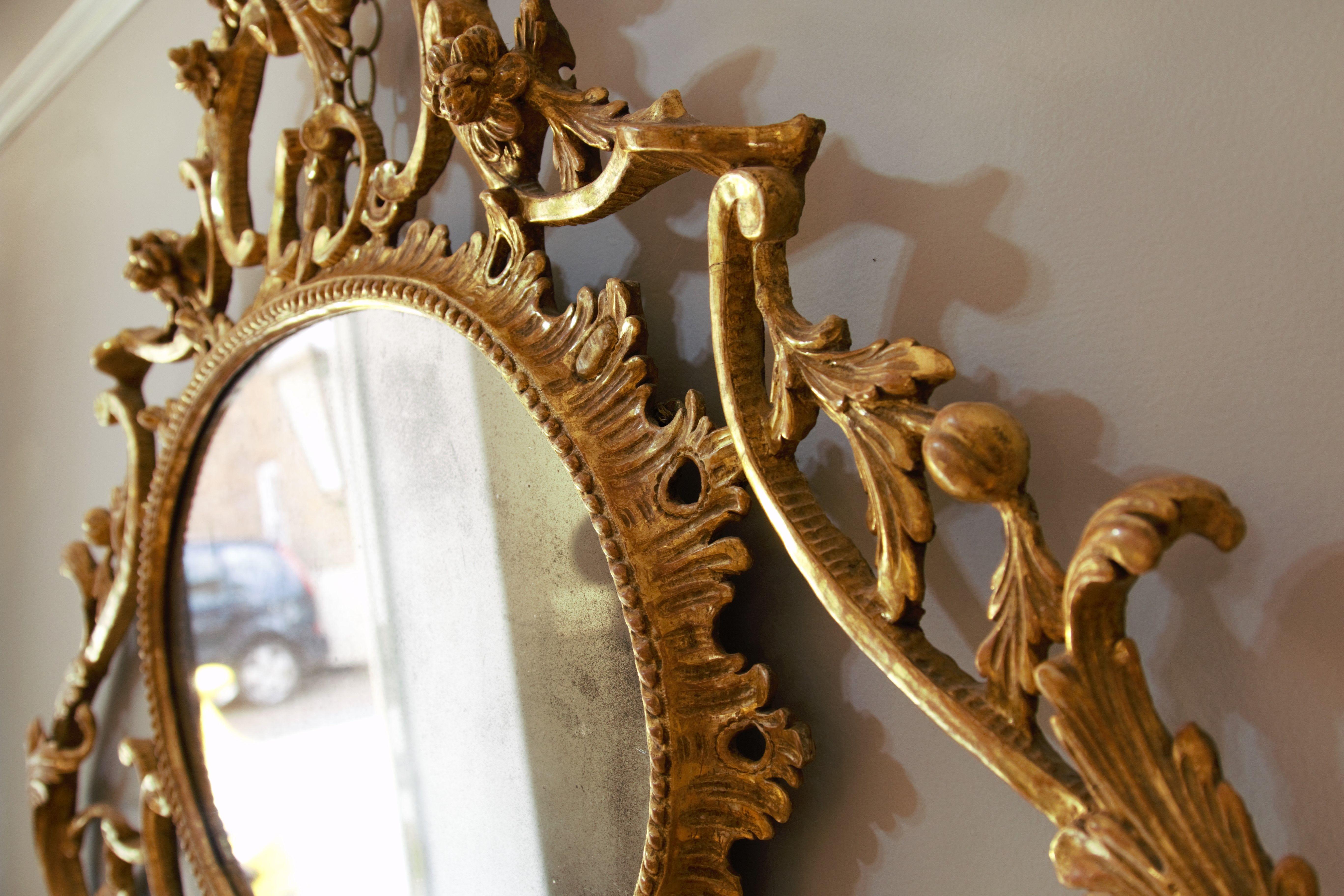 European Fine Chippendale Gilded Wood Overmantel Mirror