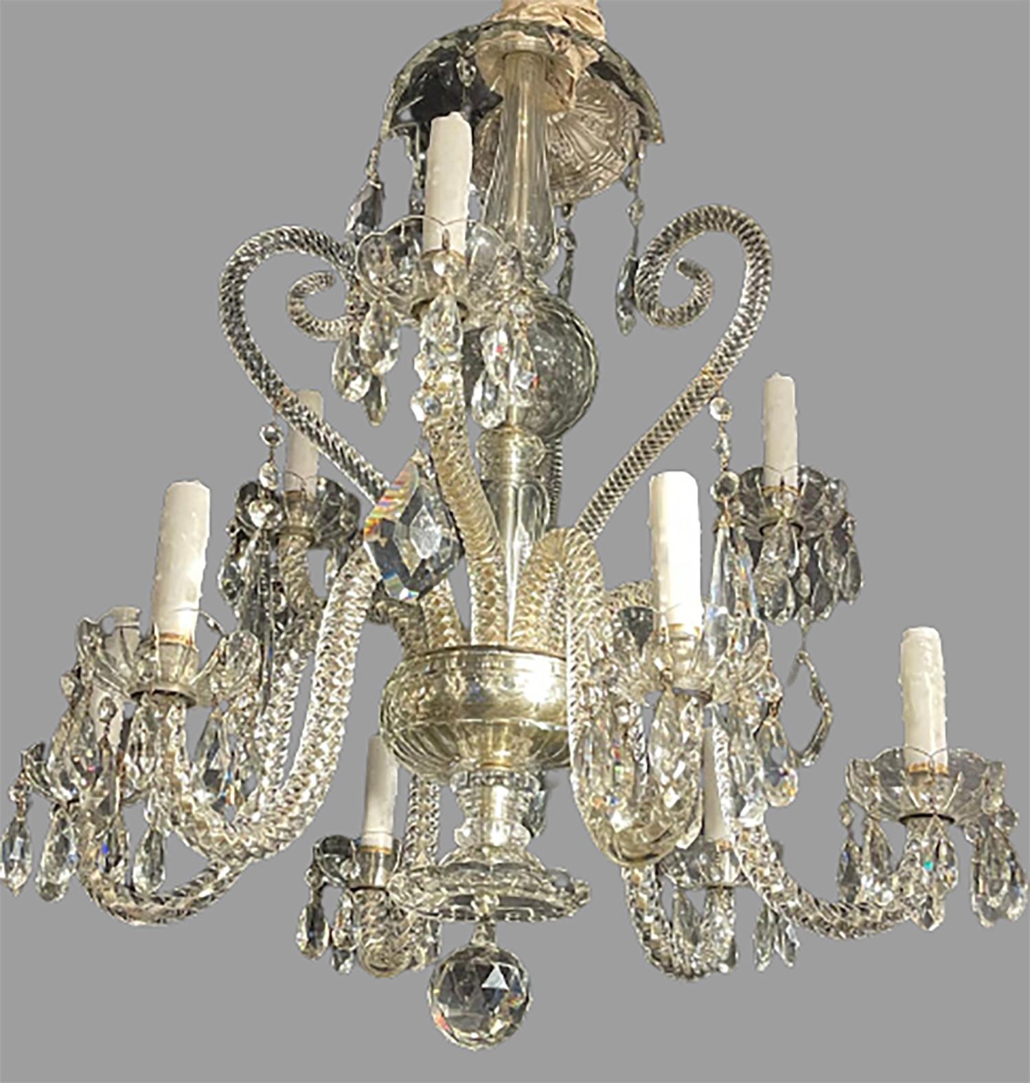 Fine Cut Crystal Venetian Style Chandelier In Good Condition For Sale In Stamford, CT