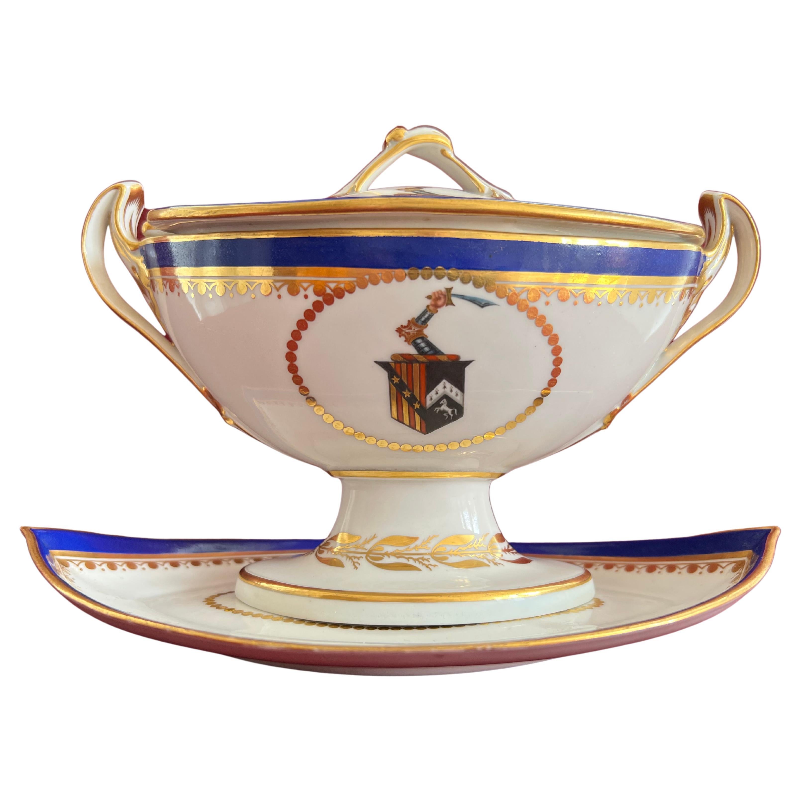 Fine Derby Porcelain Armorial Sauce Tureen C.1790 For Sale