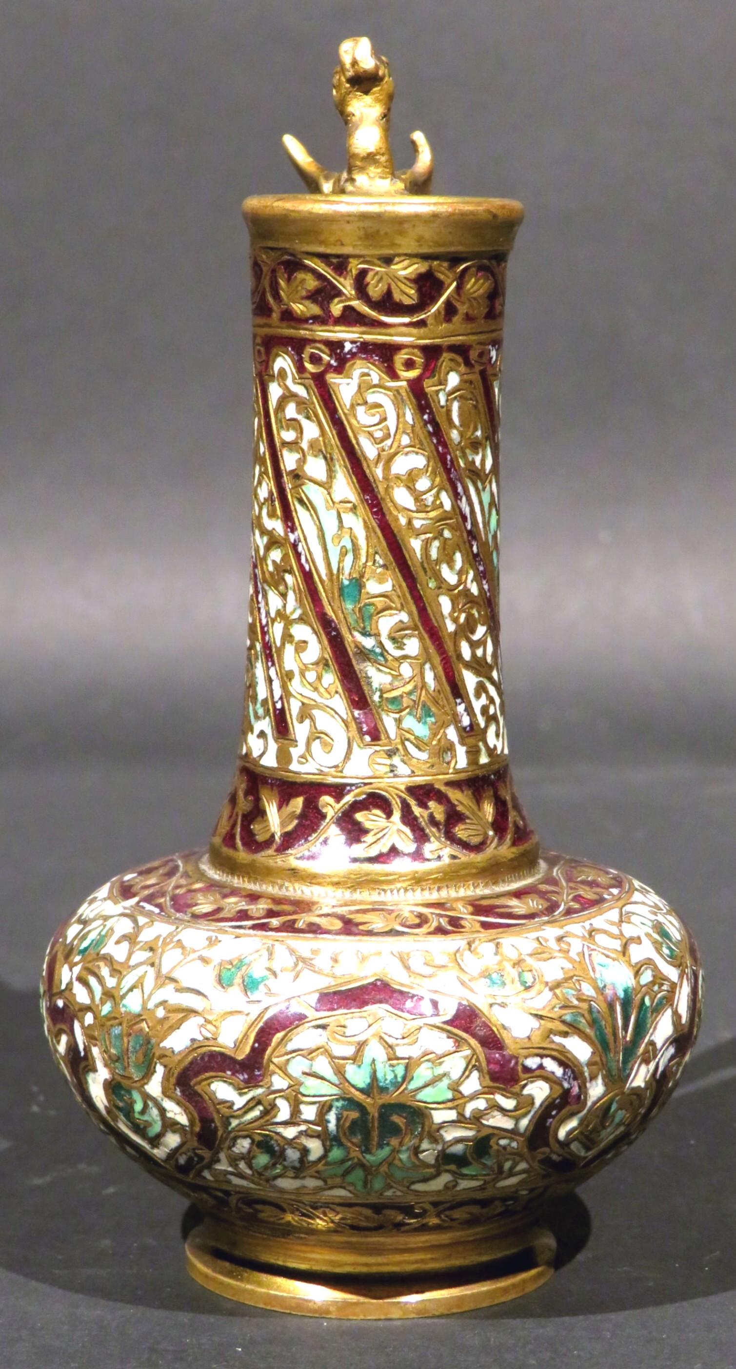 Belle Époque An Exceedingly Fine 19th C. Diminutive Champlevé Enamelled Gilt Bronze Bud Vase
