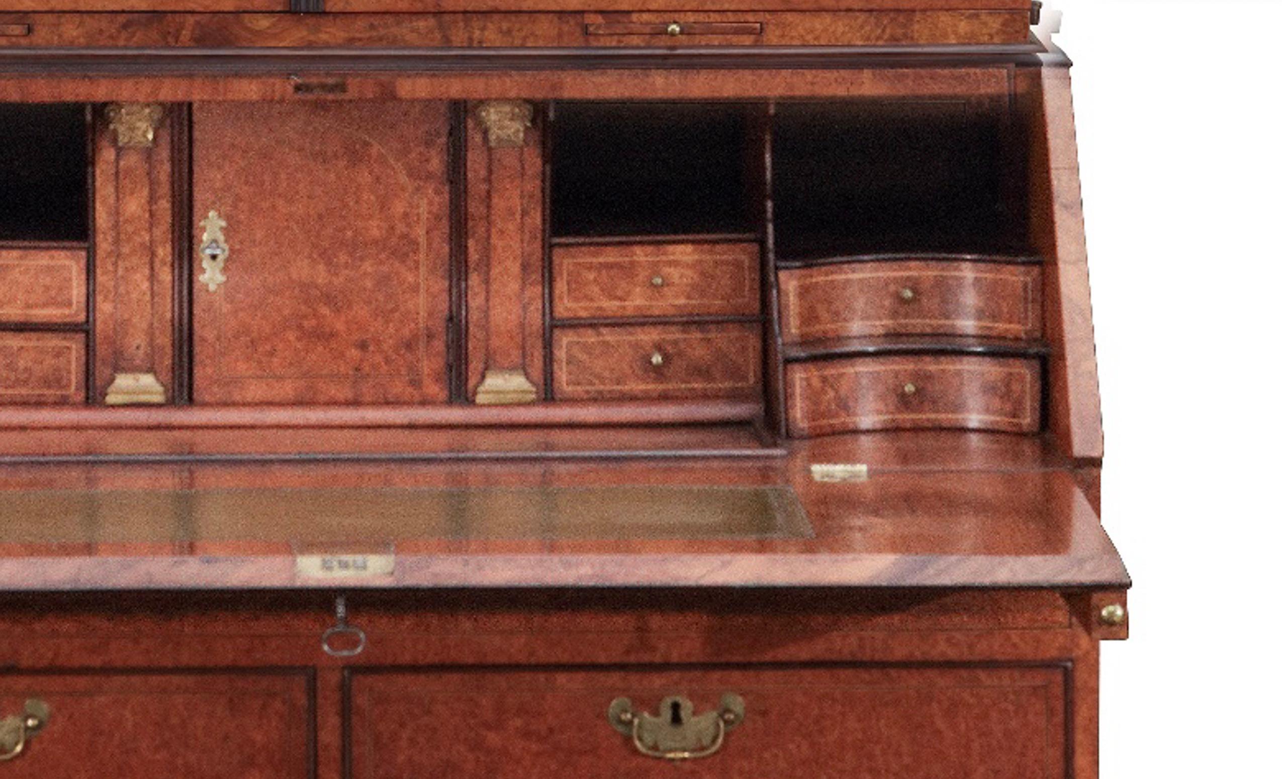 Brass A fine Dutch 18th-century oak and amboyna bureau cabinet with mirror doors For Sale
