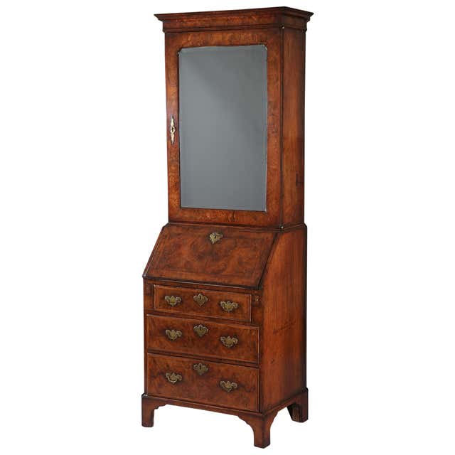 Single Bookcase 18th Century Antique Georgian Bureau, Hand-Crafted Burr Walnut For Sale ...