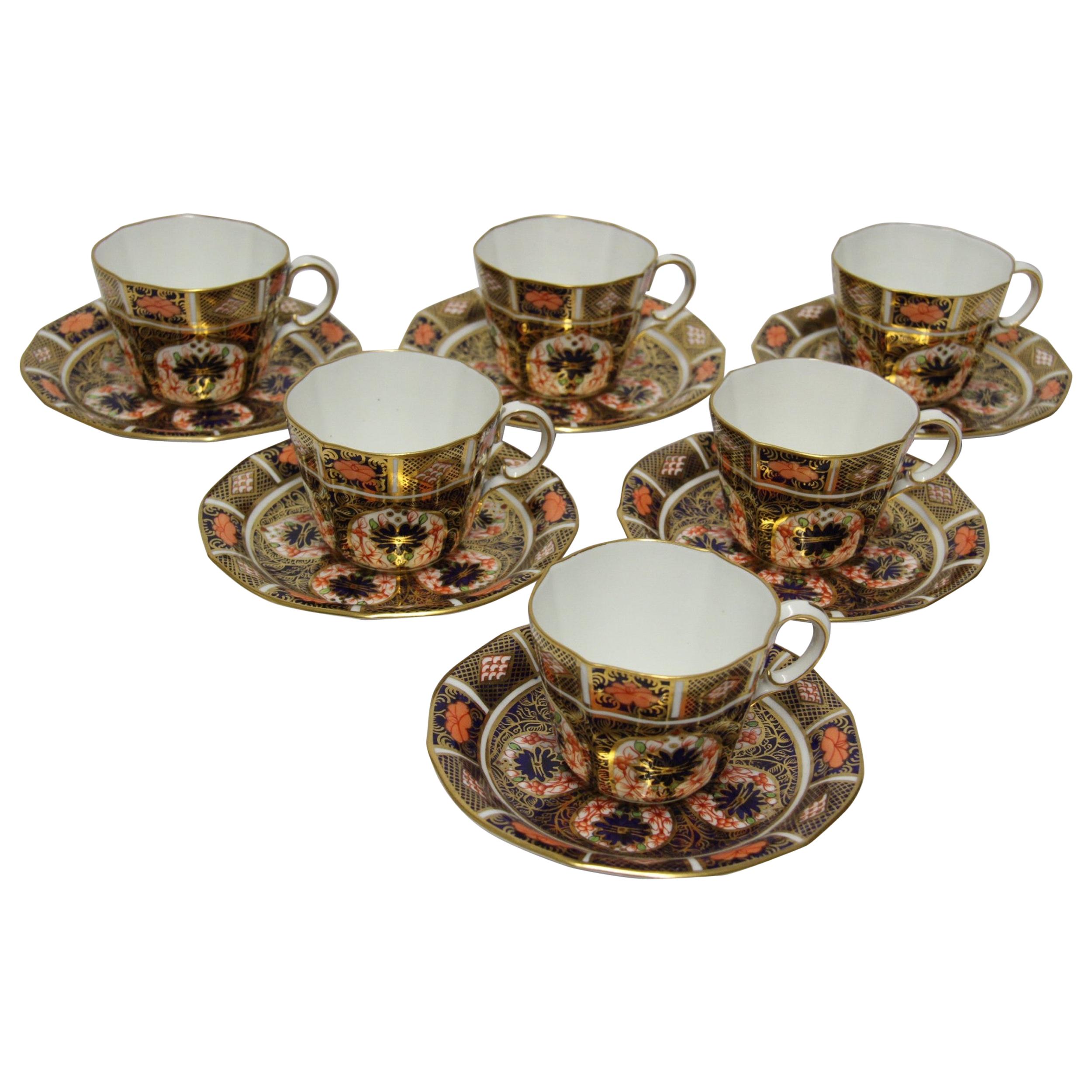  Early 20th C. Set of 6 English Hand Painted Imari Pattern Crown Derby Tea Set For Sale