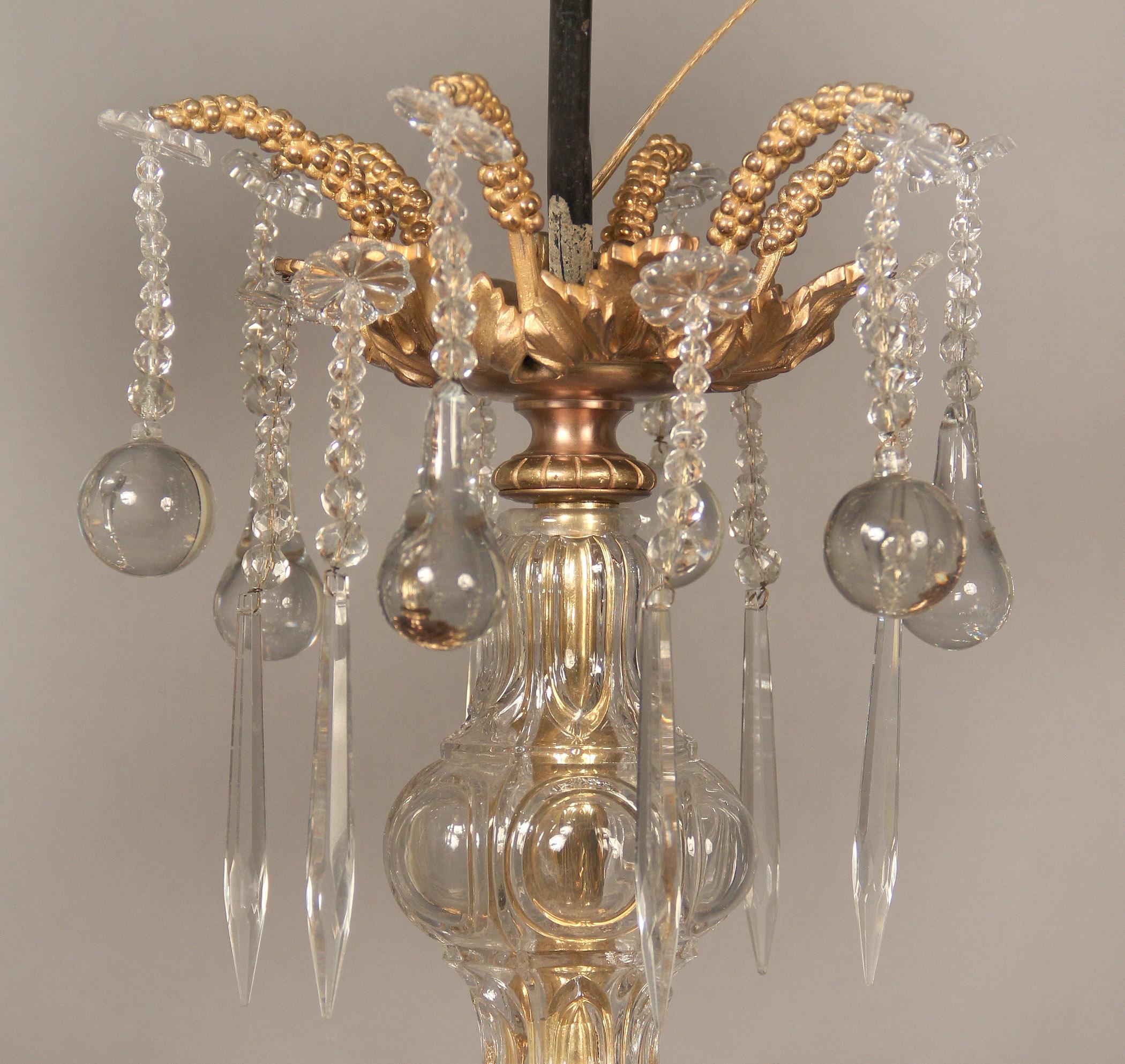 Belle Époque Fine Early 20th Century Gilt Bronze and Crystal Ten-Light Basket Chandelier For Sale