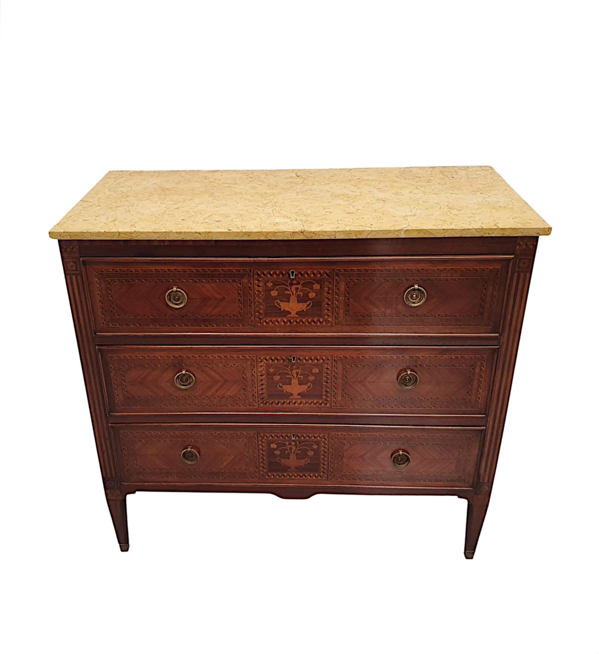 Italian A Fine Early 20th Century Highly Inlaid Marble Top Chest of Drawers For Sale