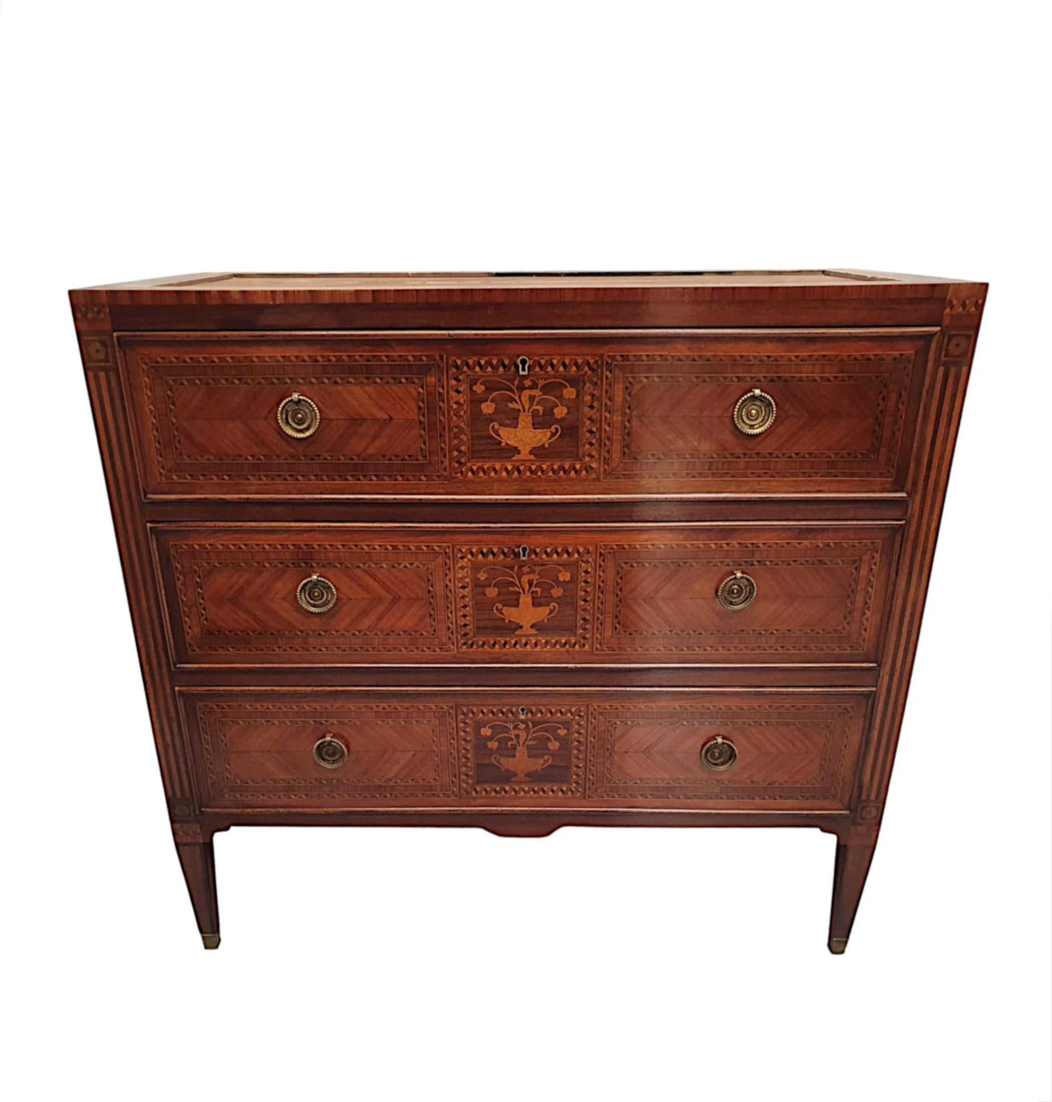 Siena Marble A Fine Early 20th Century Highly Inlaid Marble Top Chest of Drawers For Sale