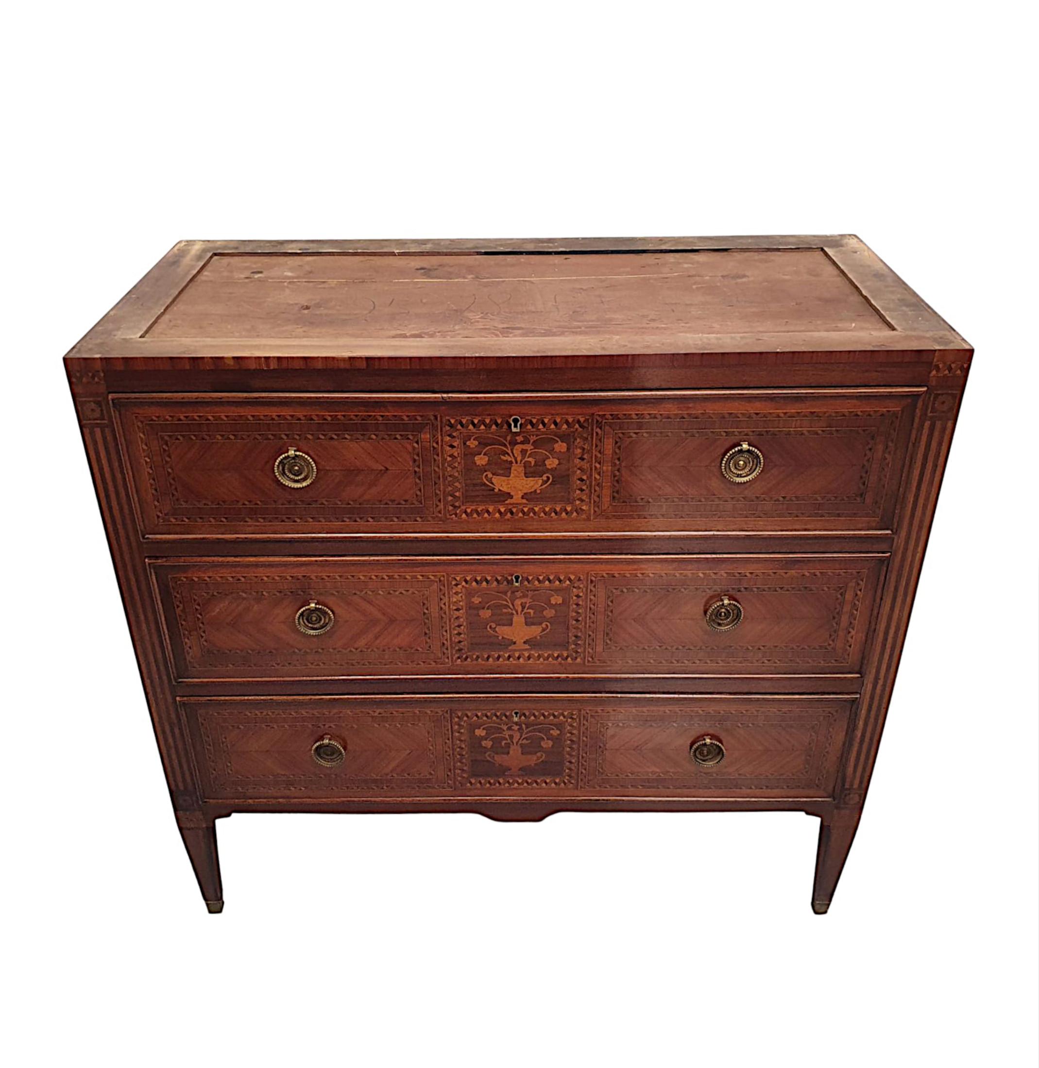 A Fine Early 20th Century Highly Inlaid Marble Top Chest of Drawers For Sale 1