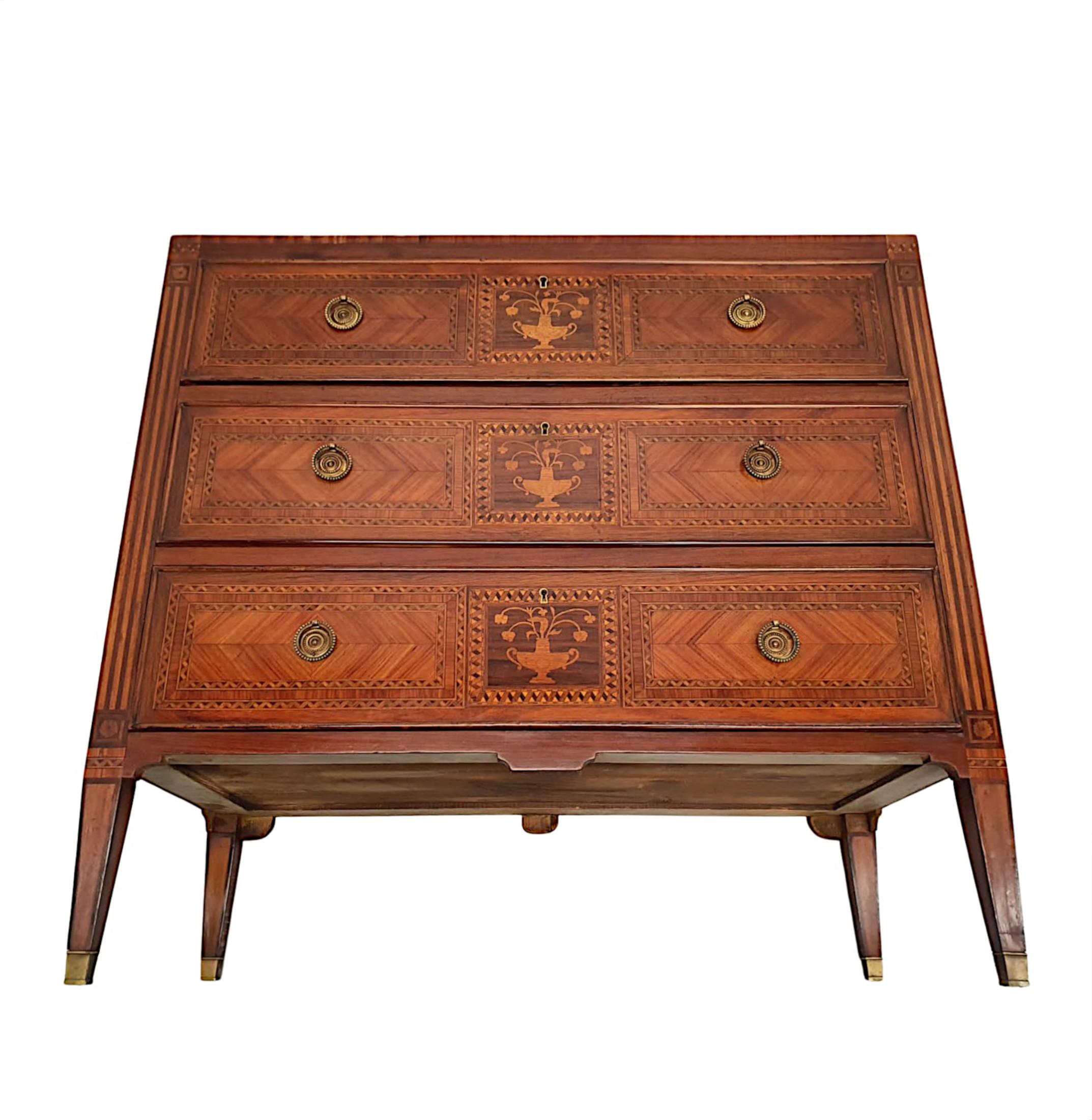 A Fine Early 20th Century Highly Inlaid Marble Top Chest of Drawers For Sale 2
