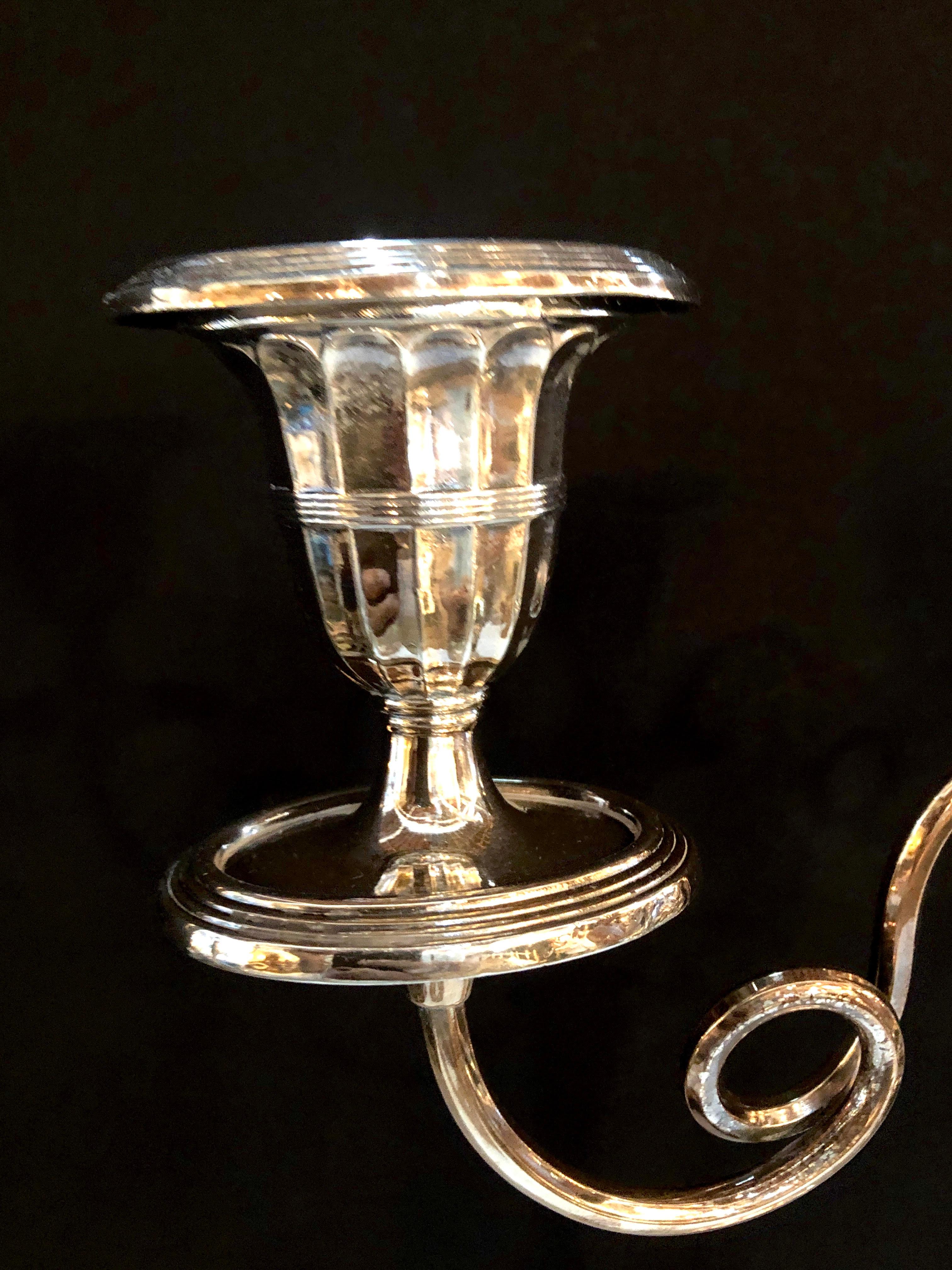 Fine Early Pair of Silver Plated Three-Arm Hallmarked Candelabra 5