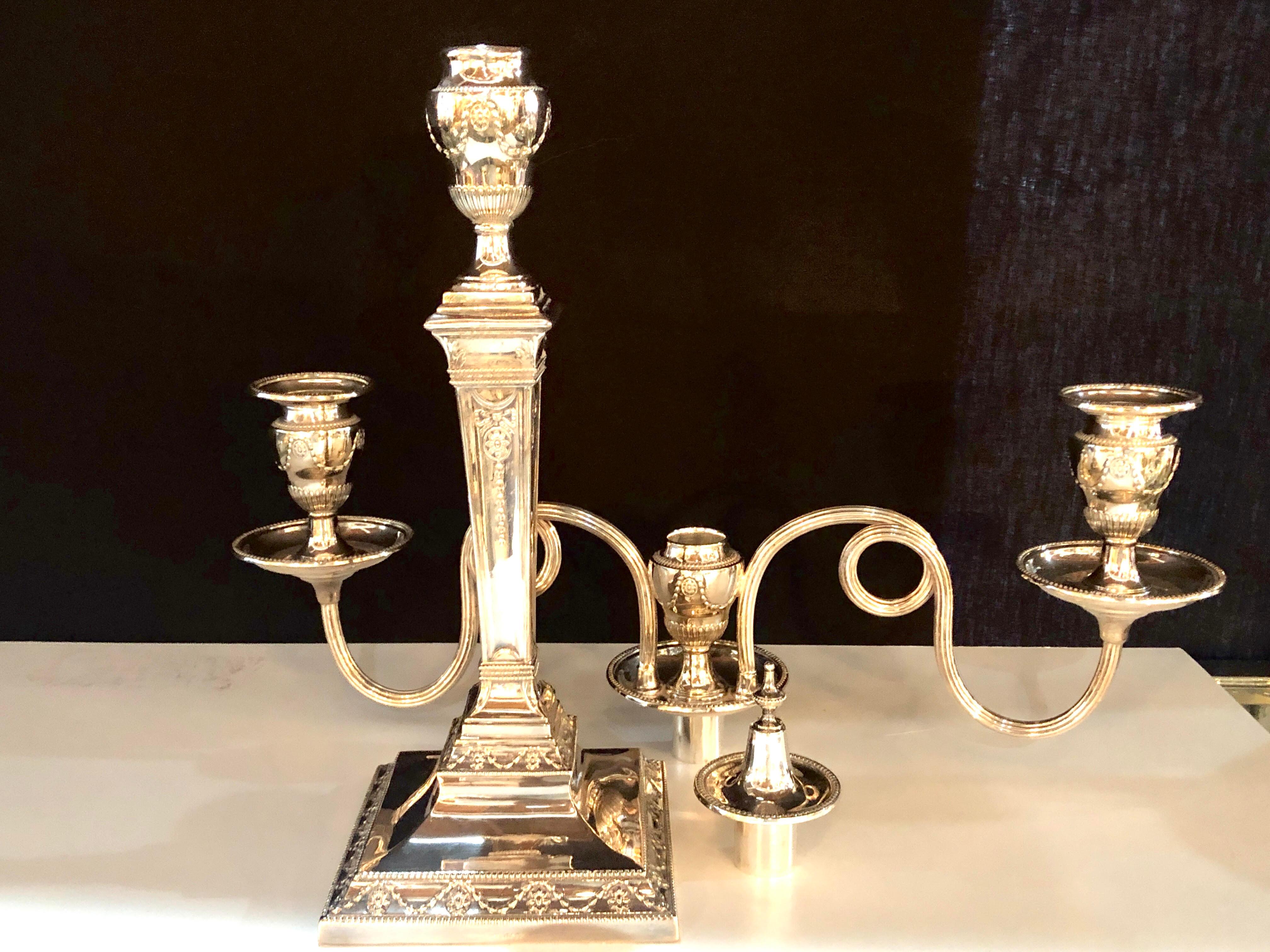 Fine Early Pair of Silver Plated Three-Arm Hallmarked Candelabra 12