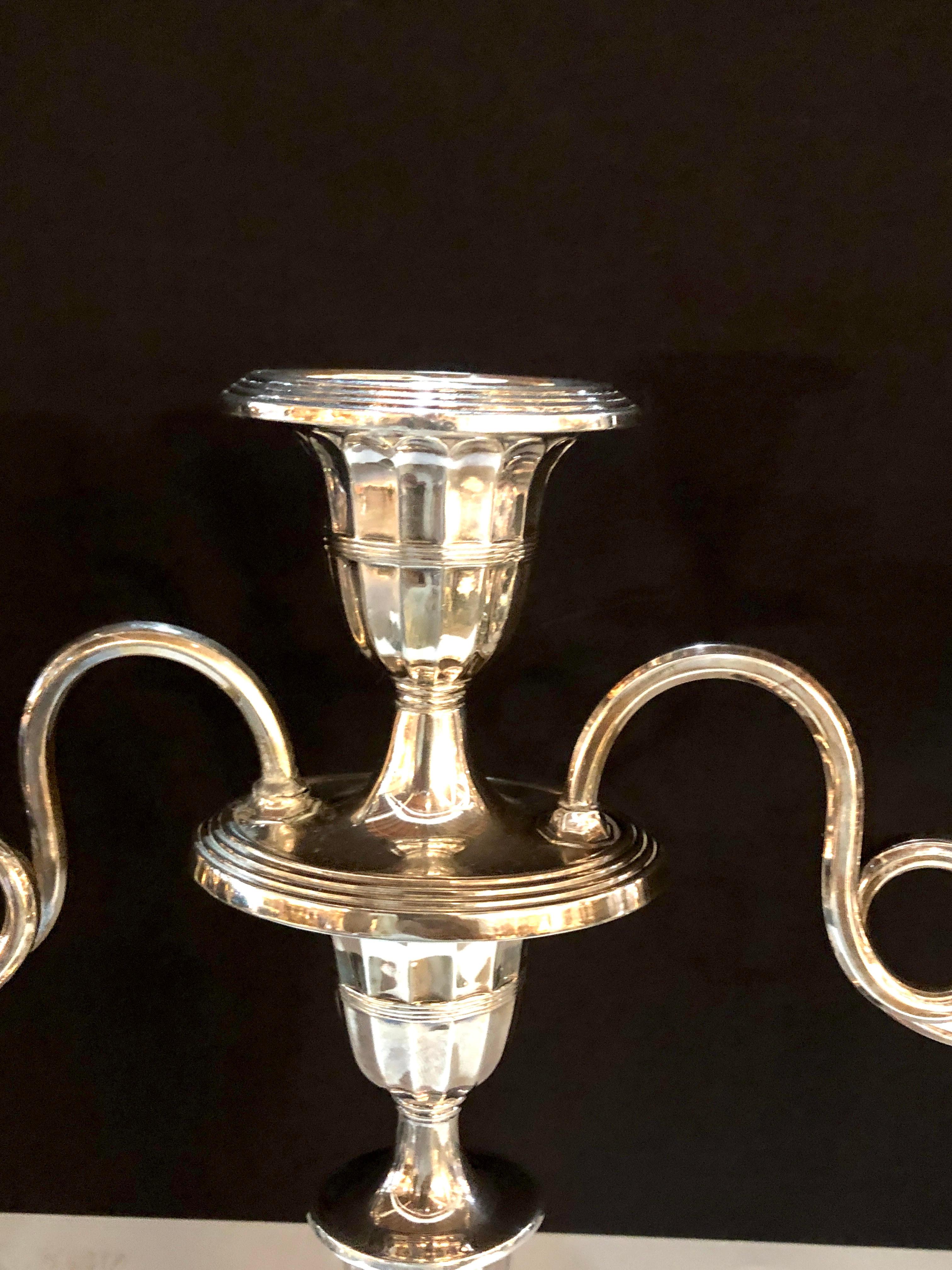 Fine Early Pair of Silver Plated Three-Arm Hallmarked Candelabra 4