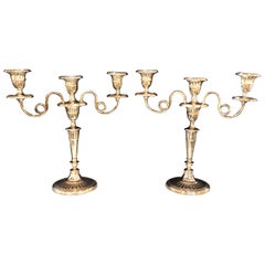 Antique Fine Early Pair of Silver Plated Three-Arm Hallmarked Candelabra
