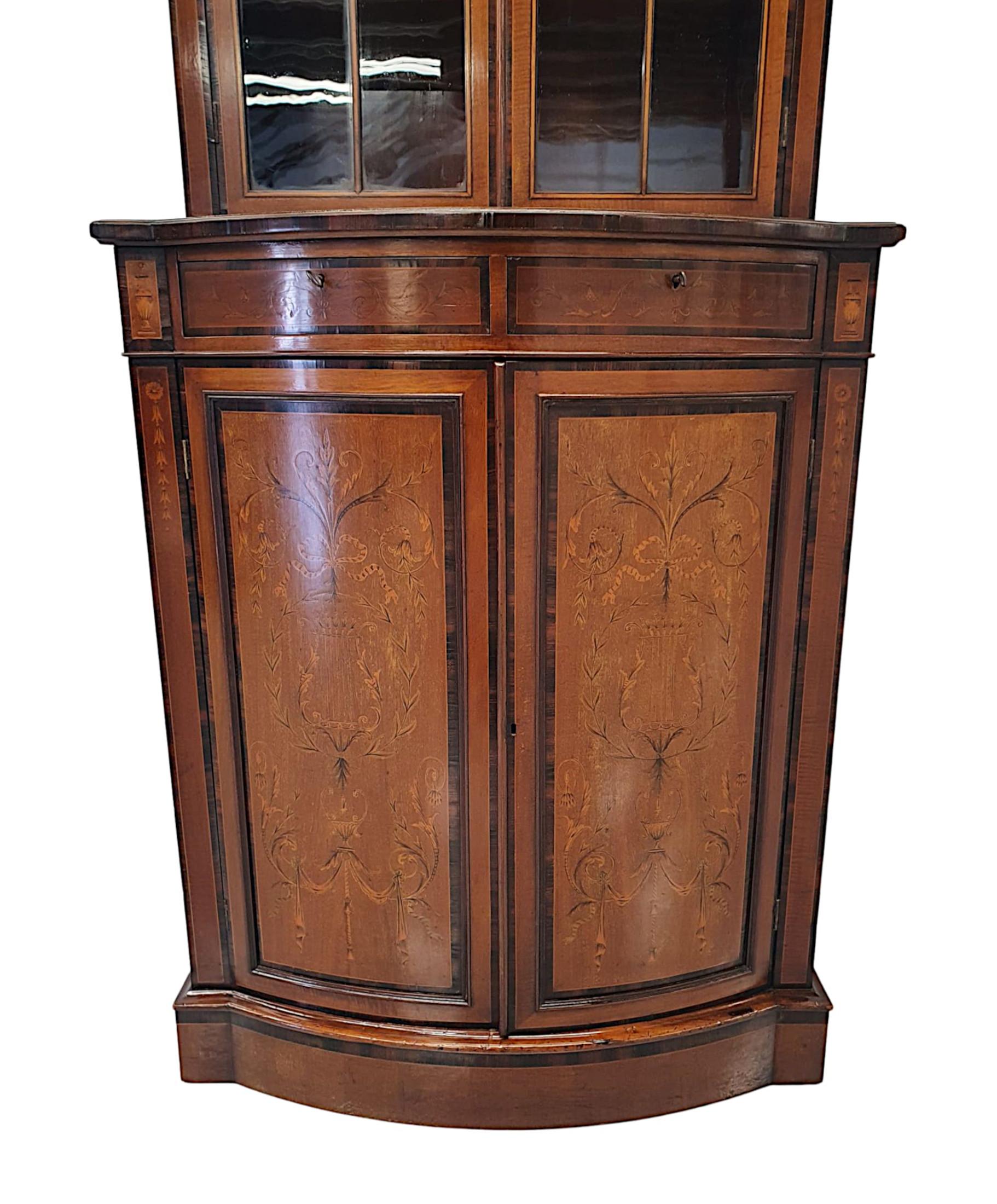 Fine Edwardian Inlaid Two Door Bookcase For Sale 5