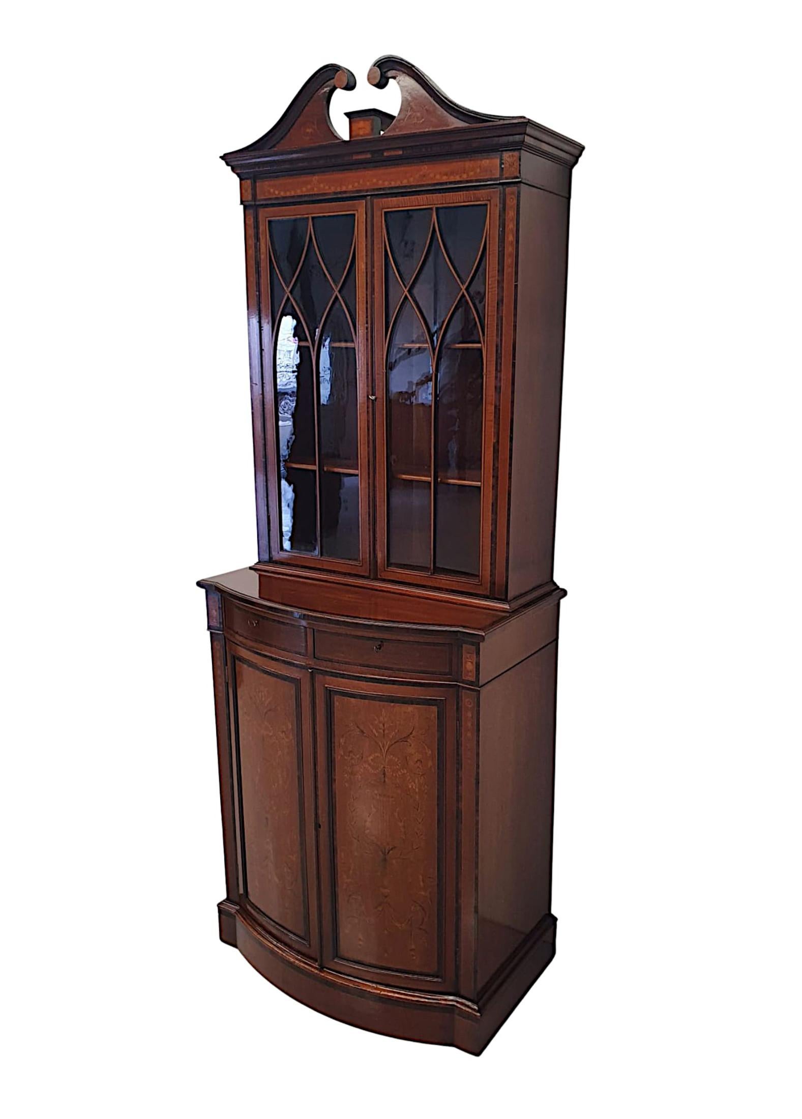 English Fine Edwardian Inlaid Two Door Bookcase For Sale
