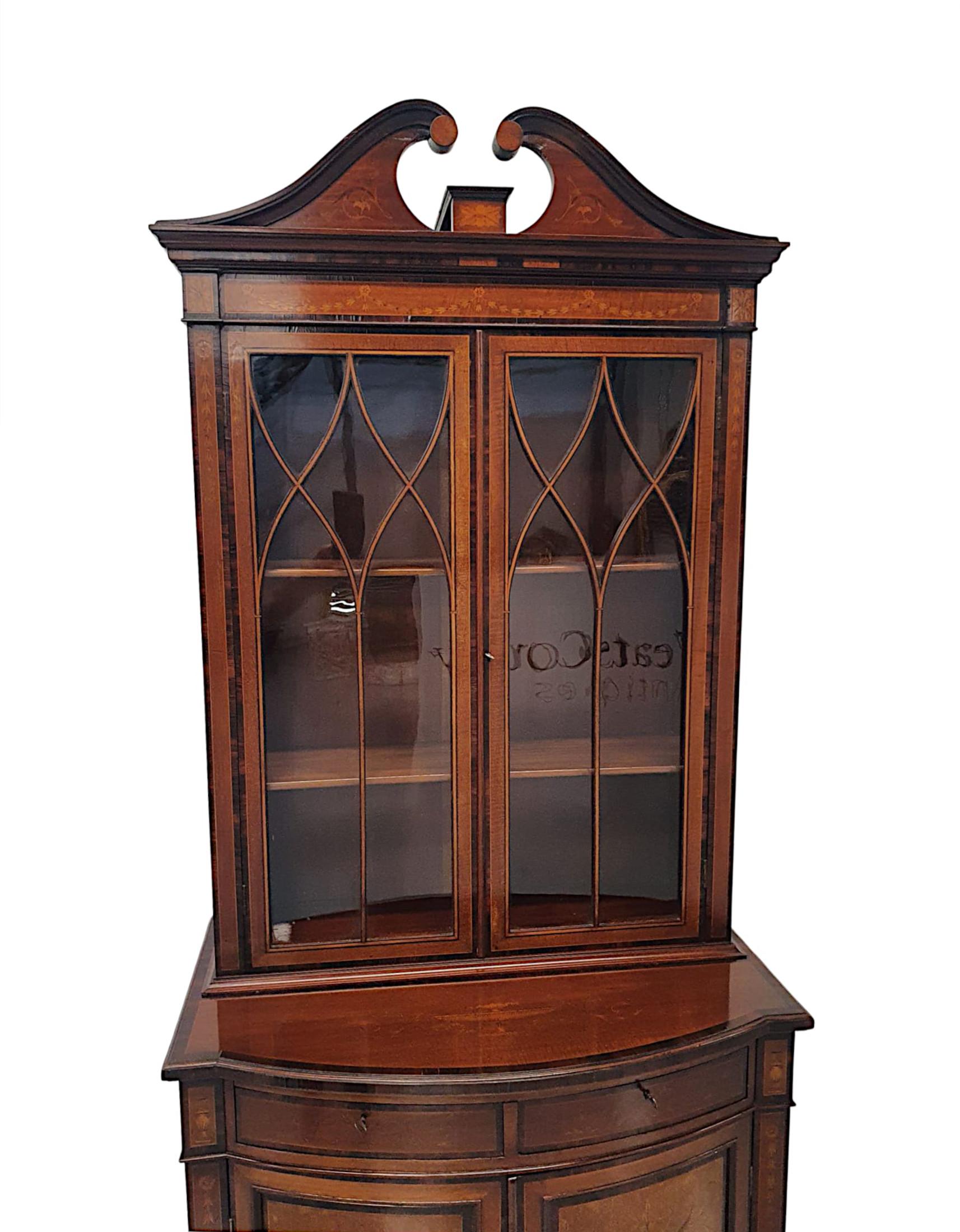 Fine Edwardian Inlaid Two Door Bookcase In Good Condition For Sale In Dublin, IE