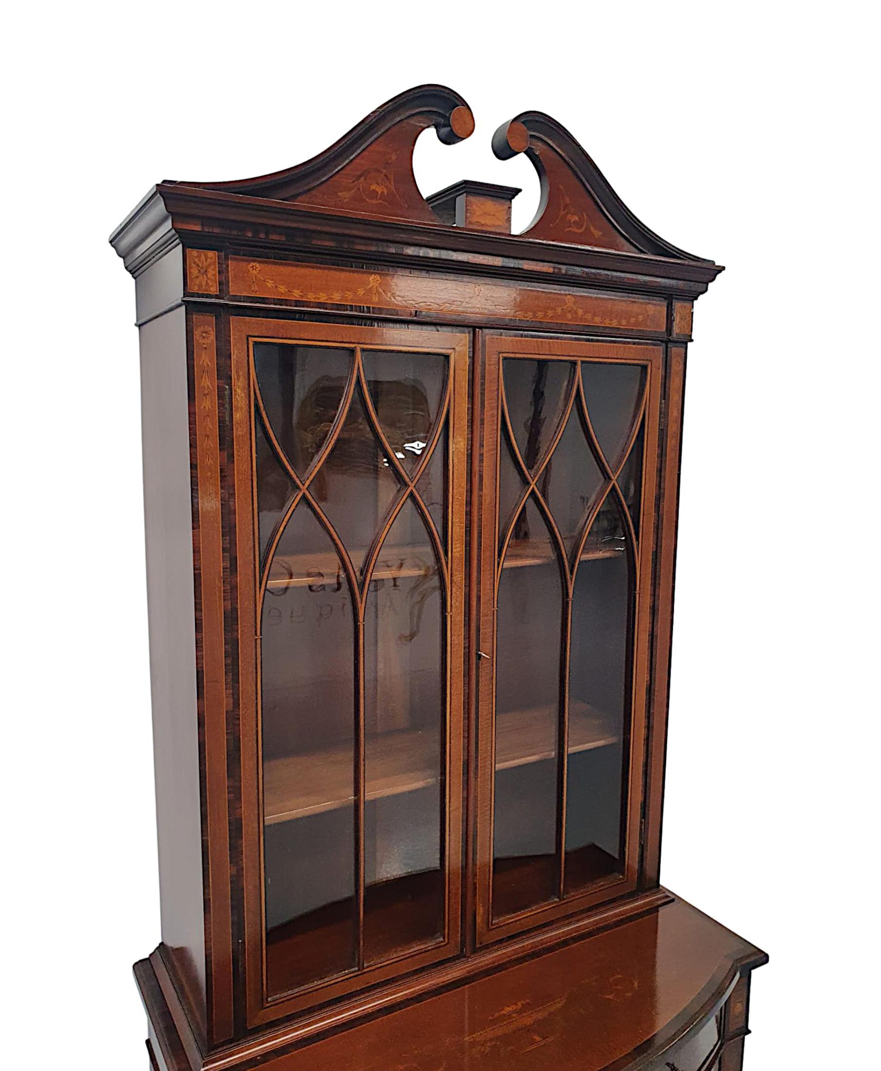 20th Century Fine Edwardian Inlaid Two Door Bookcase For Sale