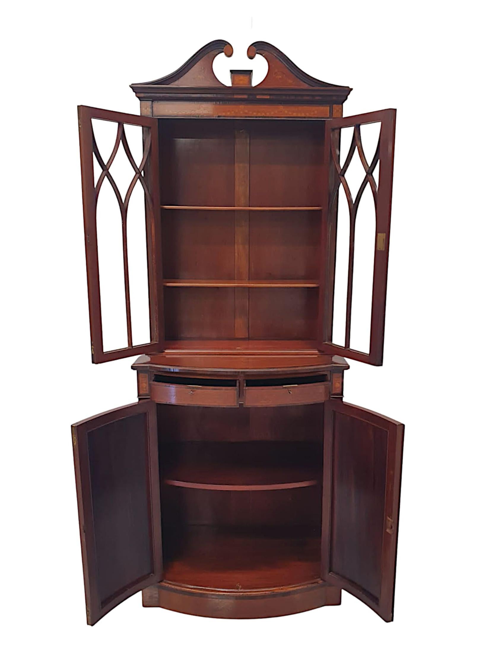 Fine Edwardian Inlaid Two Door Bookcase For Sale 1