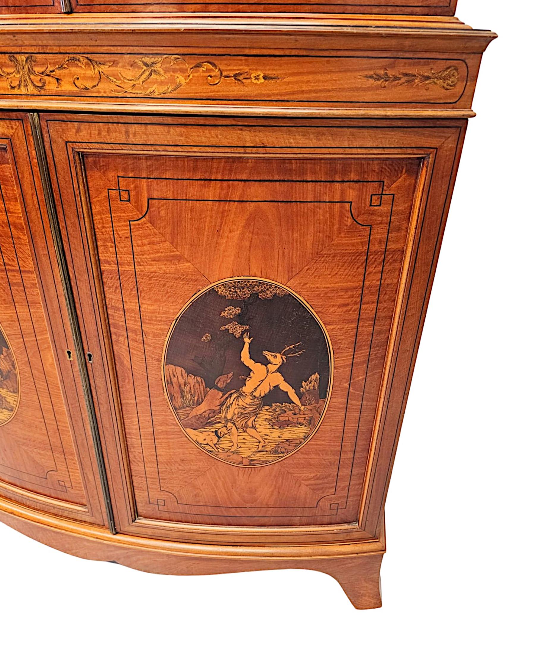 A  Fine Edwardian Marquetry Inlaid Bowfronted Bookcase afterf Edward and Roberts For Sale 4