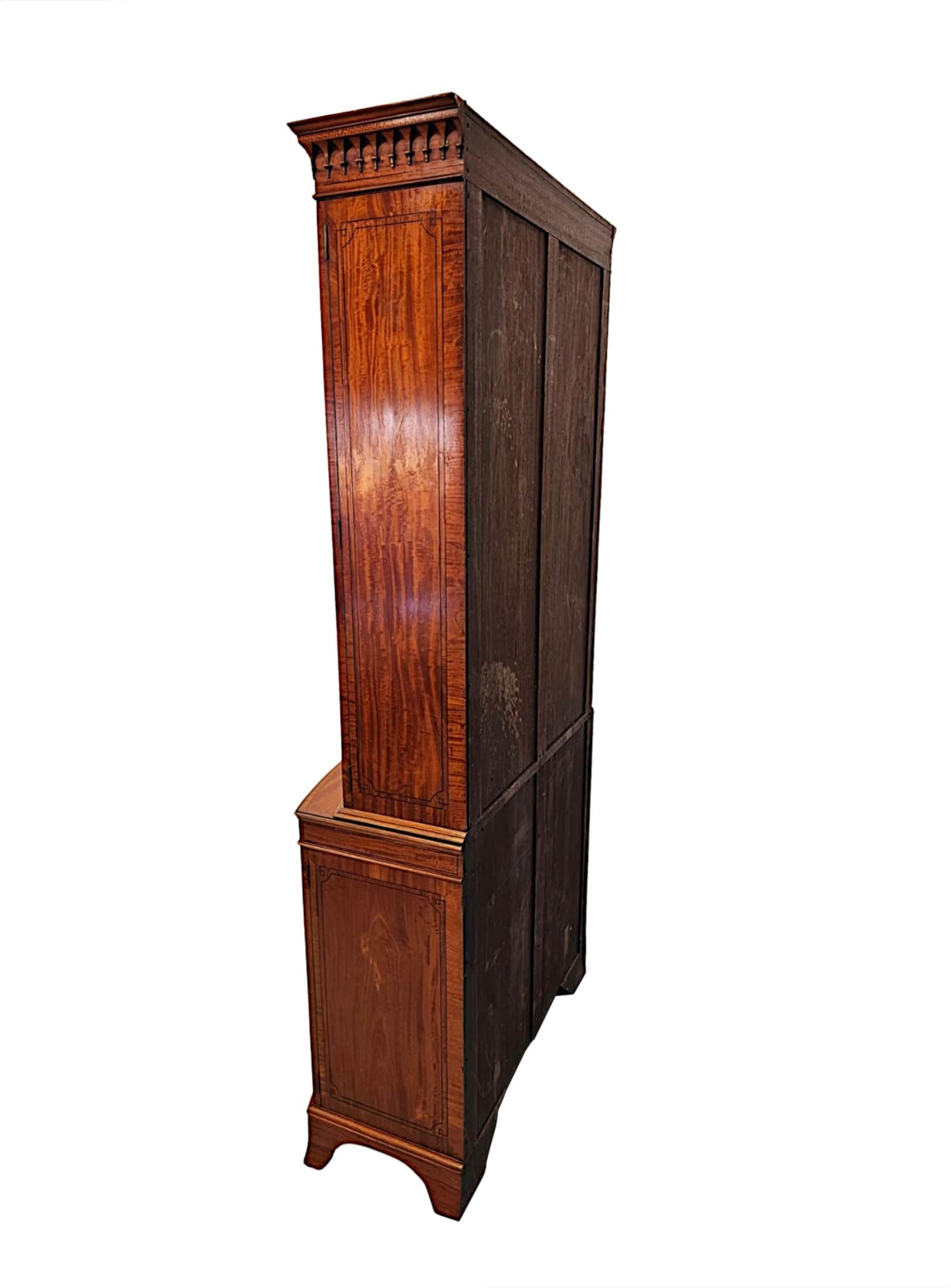 A  Fine Edwardian Marquetry Inlaid Bowfronted Bookcase afterf Edward and Roberts For Sale 6