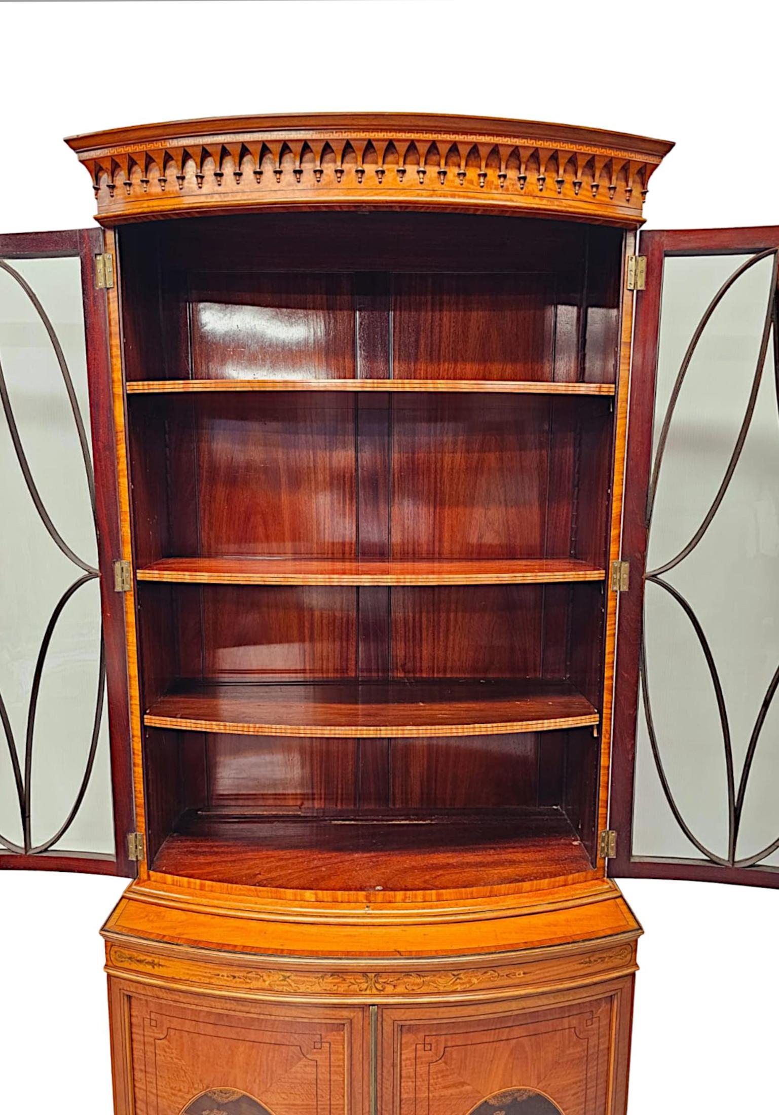 20th Century A  Fine Edwardian Marquetry Inlaid Bowfronted Bookcase afterf Edward and Roberts For Sale